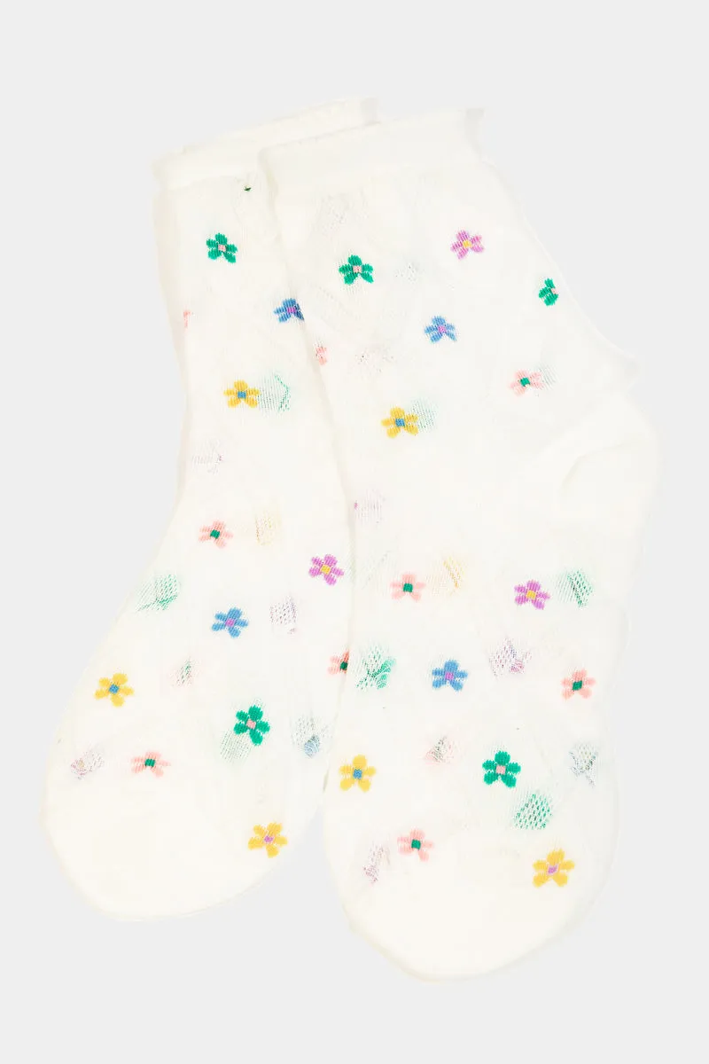 Crew Lettuce Trim Embroidery Socks with Stylish Prints (Various Colors)