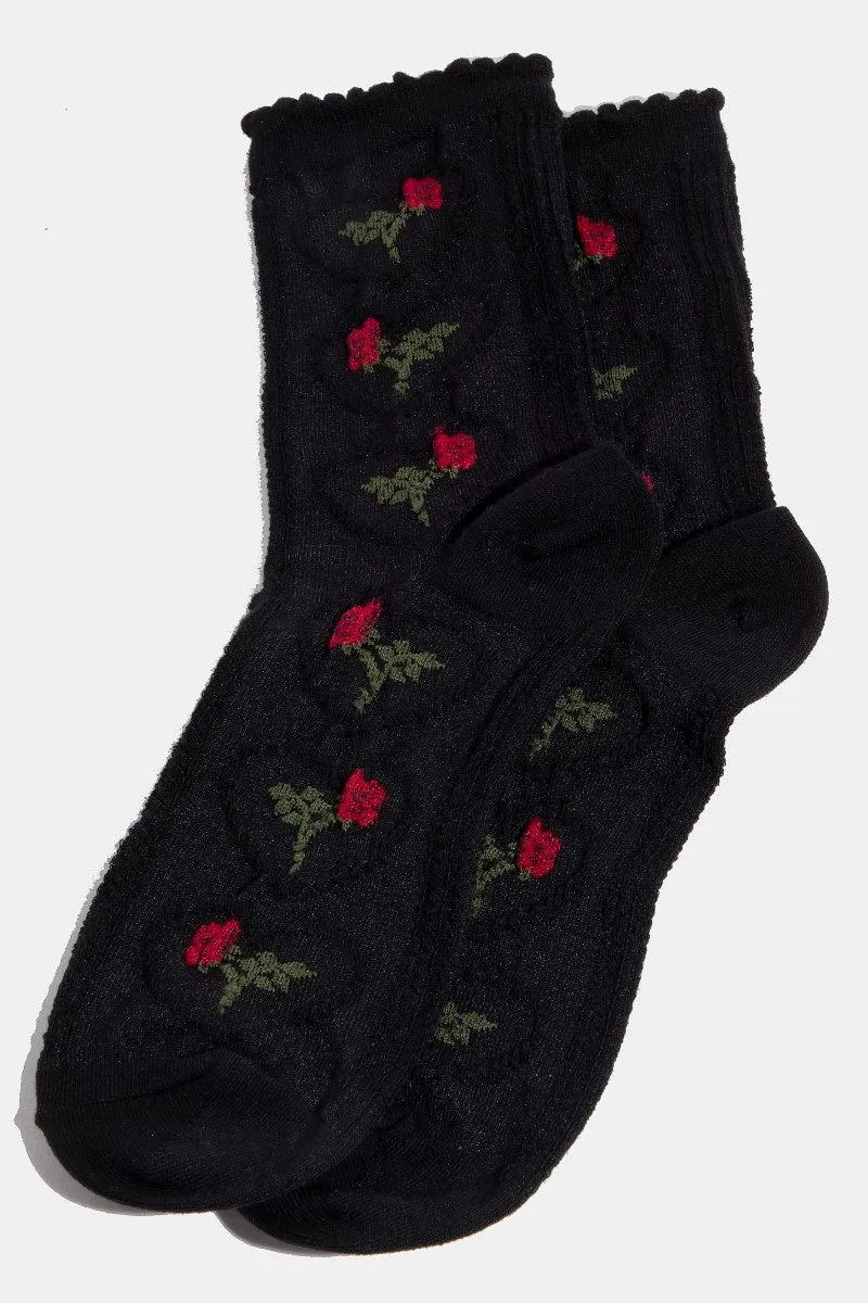 Crew Lettuce Trim Embroidery Socks with Stylish Prints (Various Colors)