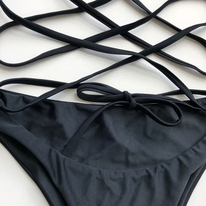 Cross Strappy Swimwear Leopard Print One-piece