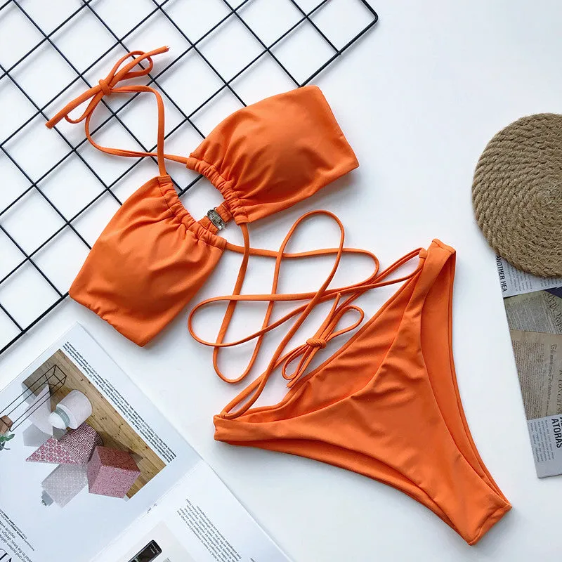 Cross Strappy Swimwear Leopard Print One-piece