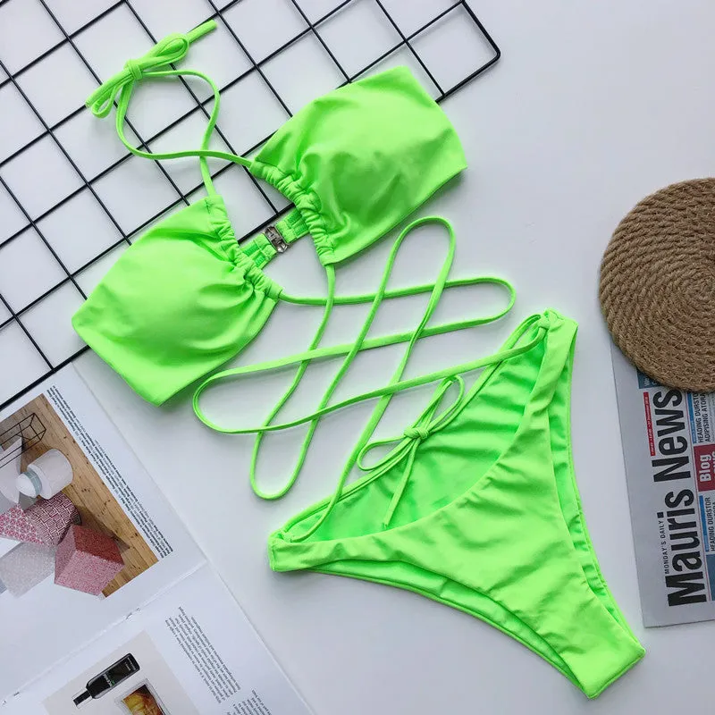 Cross Strappy Swimwear Leopard Print One-piece