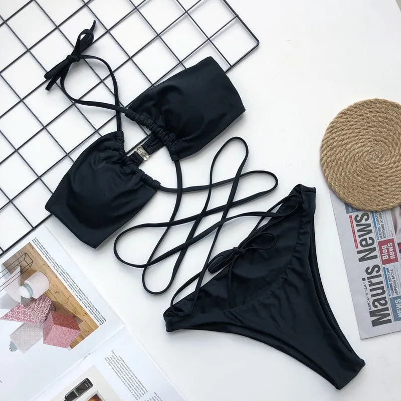 Cross Strappy Swimwear Leopard Print One-piece