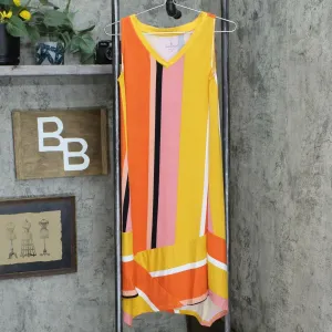 Cuddl Duds Flexwear Asymmetric Color Block Tank Top Dress Sunset Stripe Small
