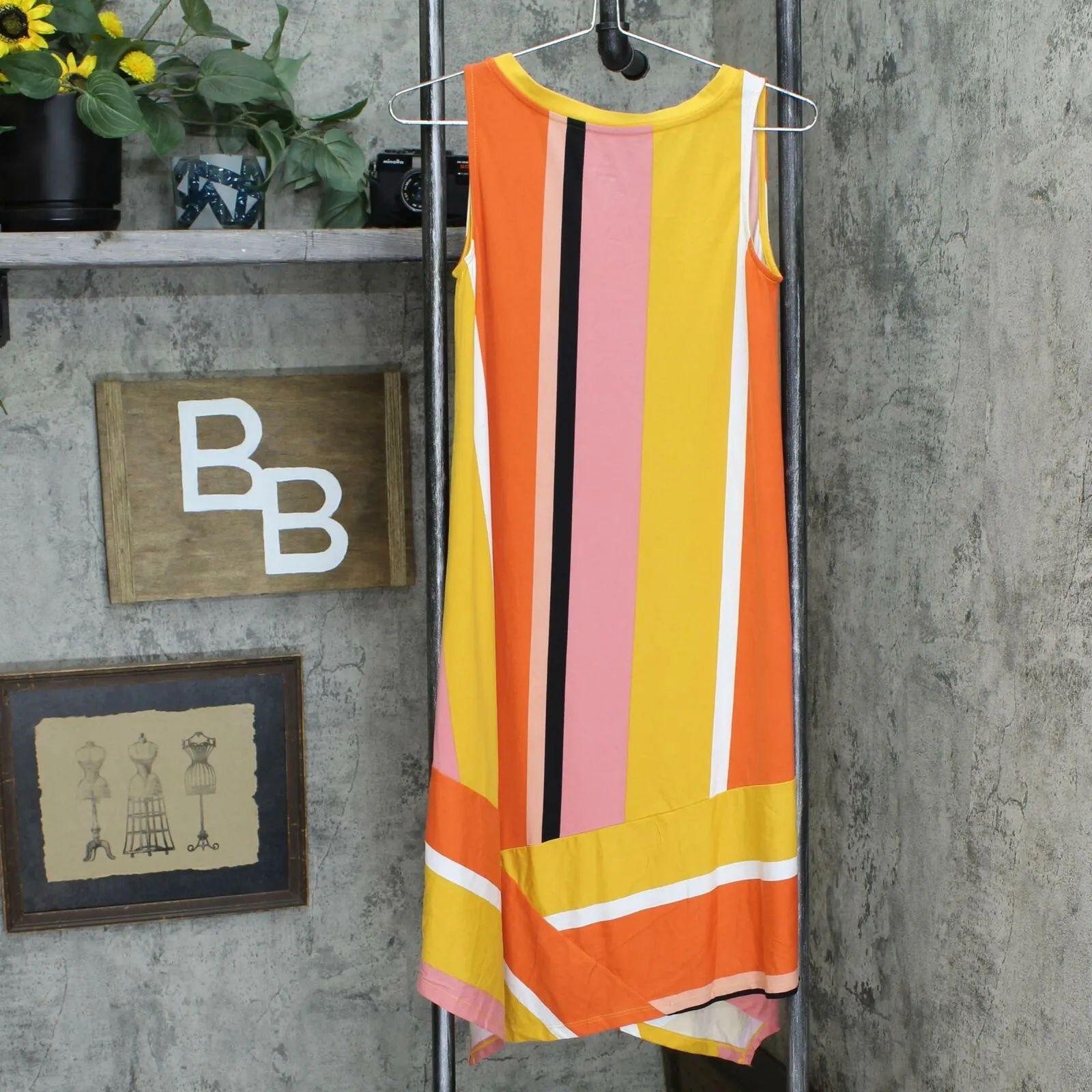 Cuddl Duds Flexwear Asymmetric Color Block Tank Top Dress Sunset Stripe Small