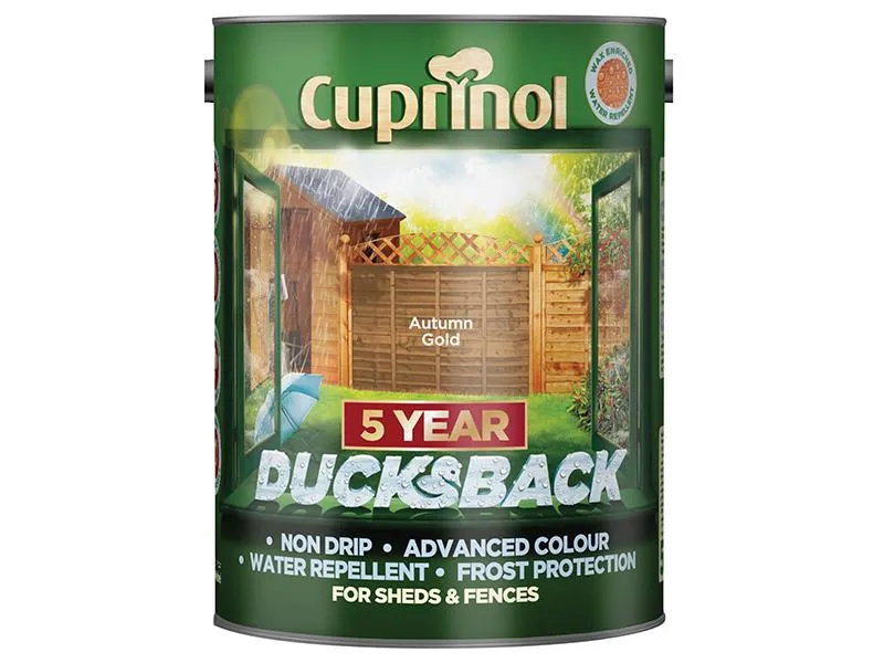 Cuprinol Ducksback 5 Year Waterproof For Sheds & Fences Autumn Gold 5 Litre