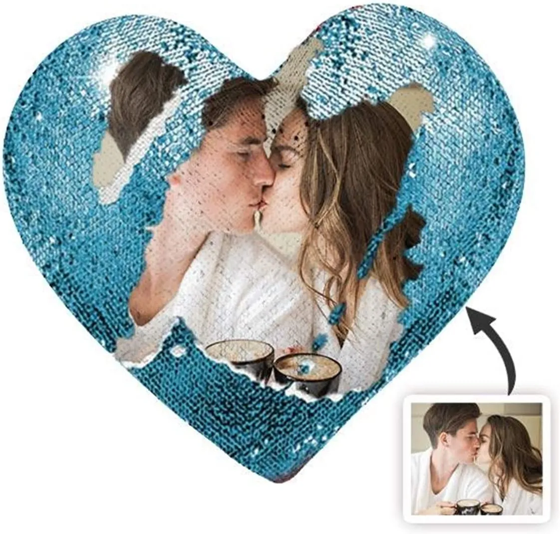 Custom Photo Heart Shape Sequin Pillow Custom Sequin Magic Pillow