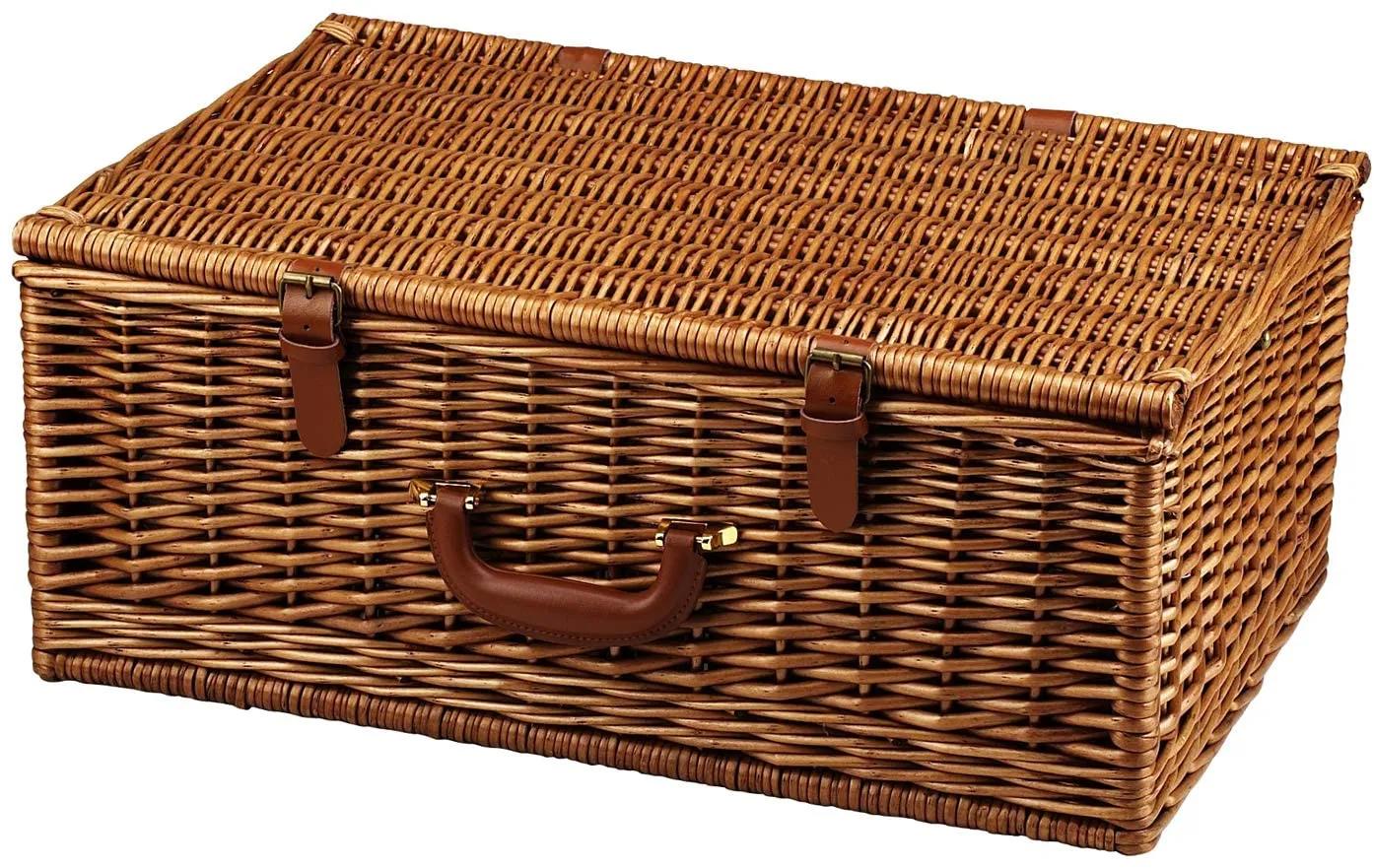 (D) Dorset Basket for 4 Picnic Backpack Bag with Coffee Service (Green Stripes)