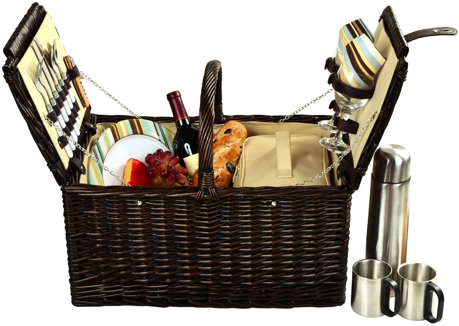(D) Surrey Picnic Basket for 2 with Coffee Set for Outdoor (Green)
