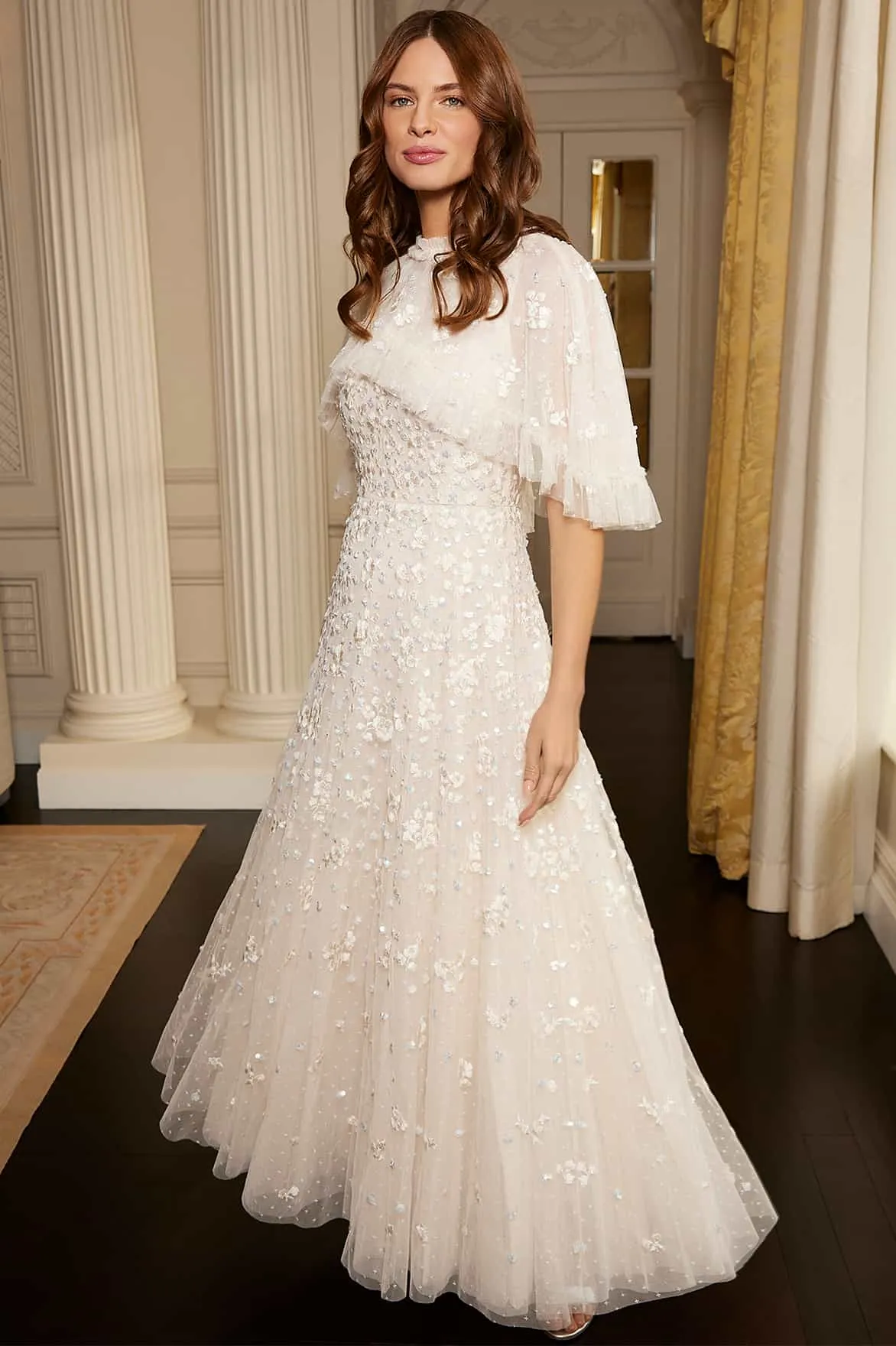 Dahlia Ditsy Short Cape Ankle Gown
