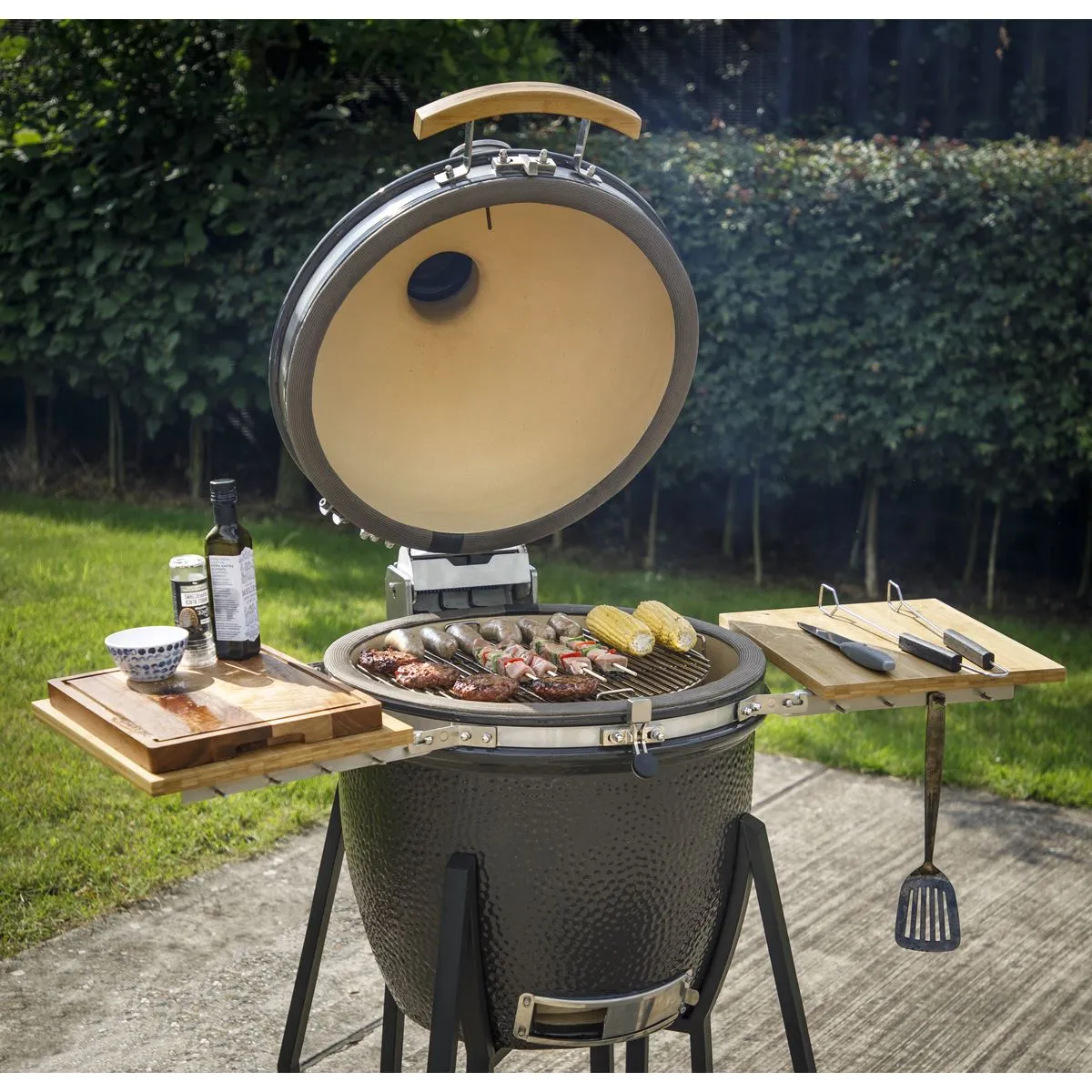 Dellonda Deluxe 22"(56cm) Ceramic Kamado Style BBQ Grill/Oven/Smoker, Supplied with Wheeled Stand
