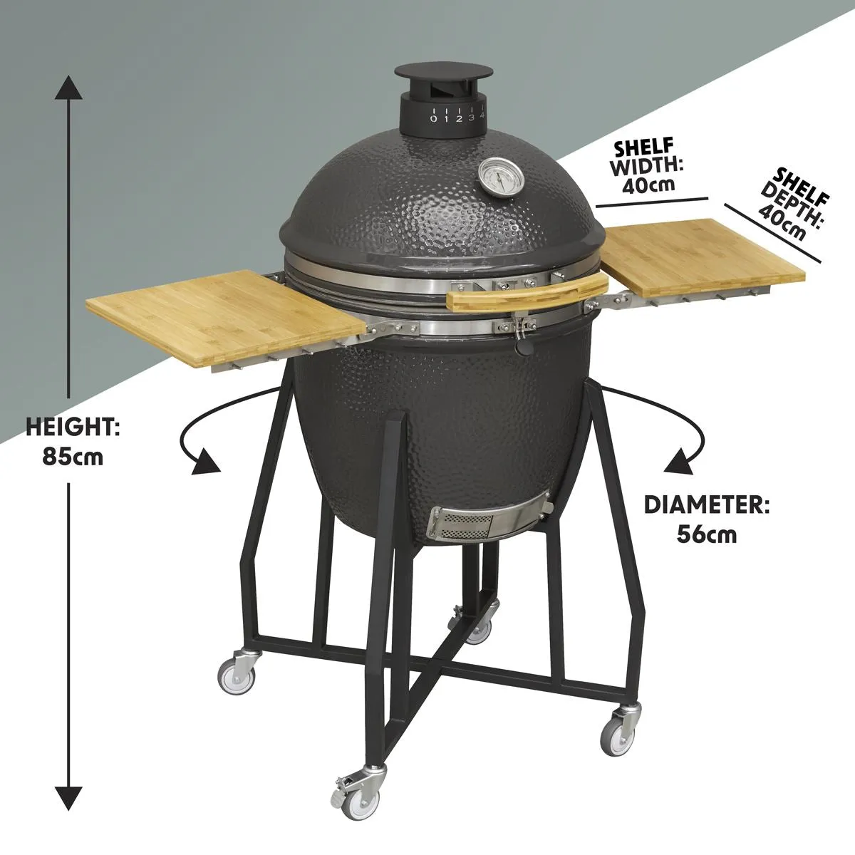 Dellonda Deluxe 22"(56cm) Ceramic Kamado Style BBQ Grill/Oven/Smoker, Supplied with Wheeled Stand