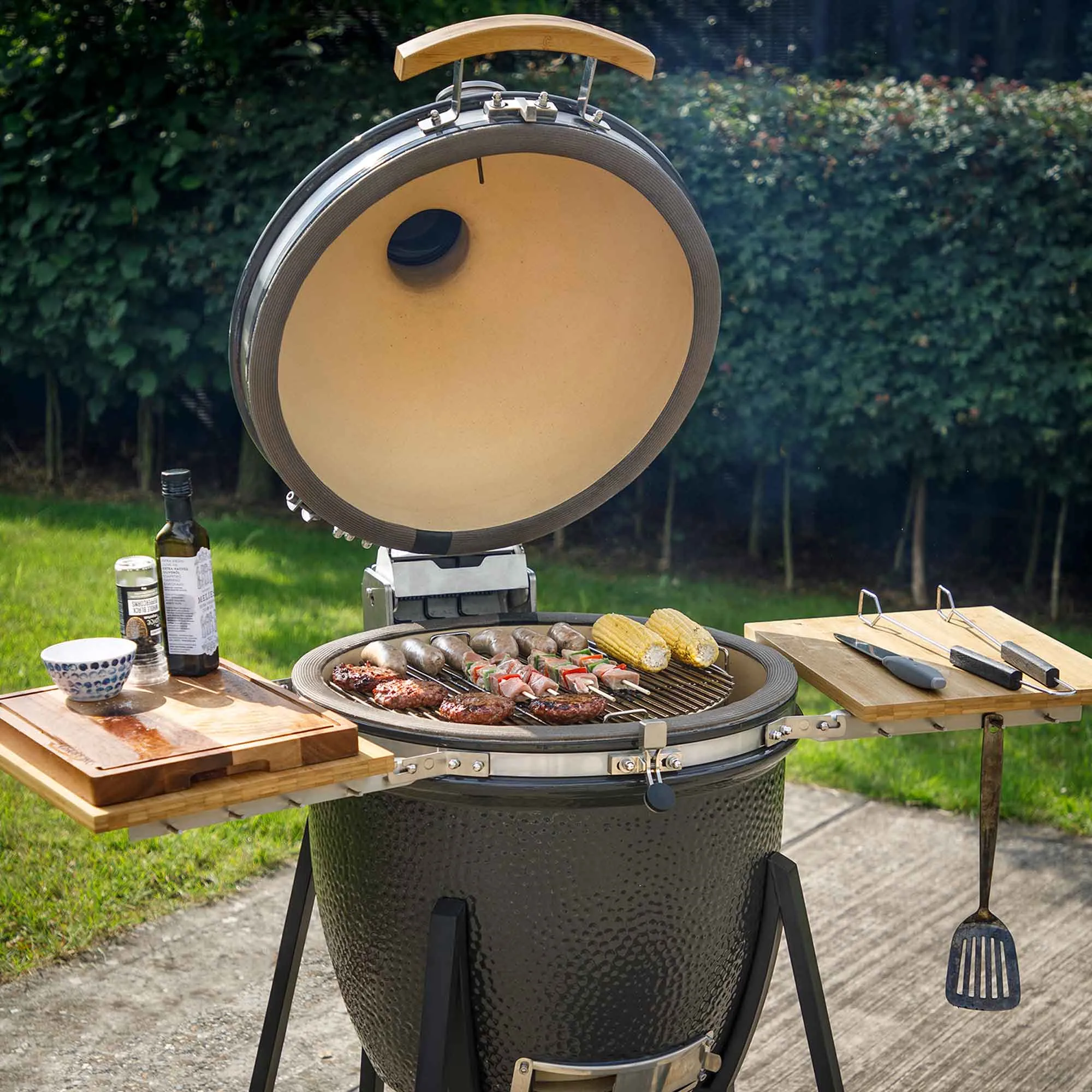Deluxe Kamado Style Ceramic BBQ Grill, Oven, Smoker with Wheeled Stand, 22"(56cm)  - DG159