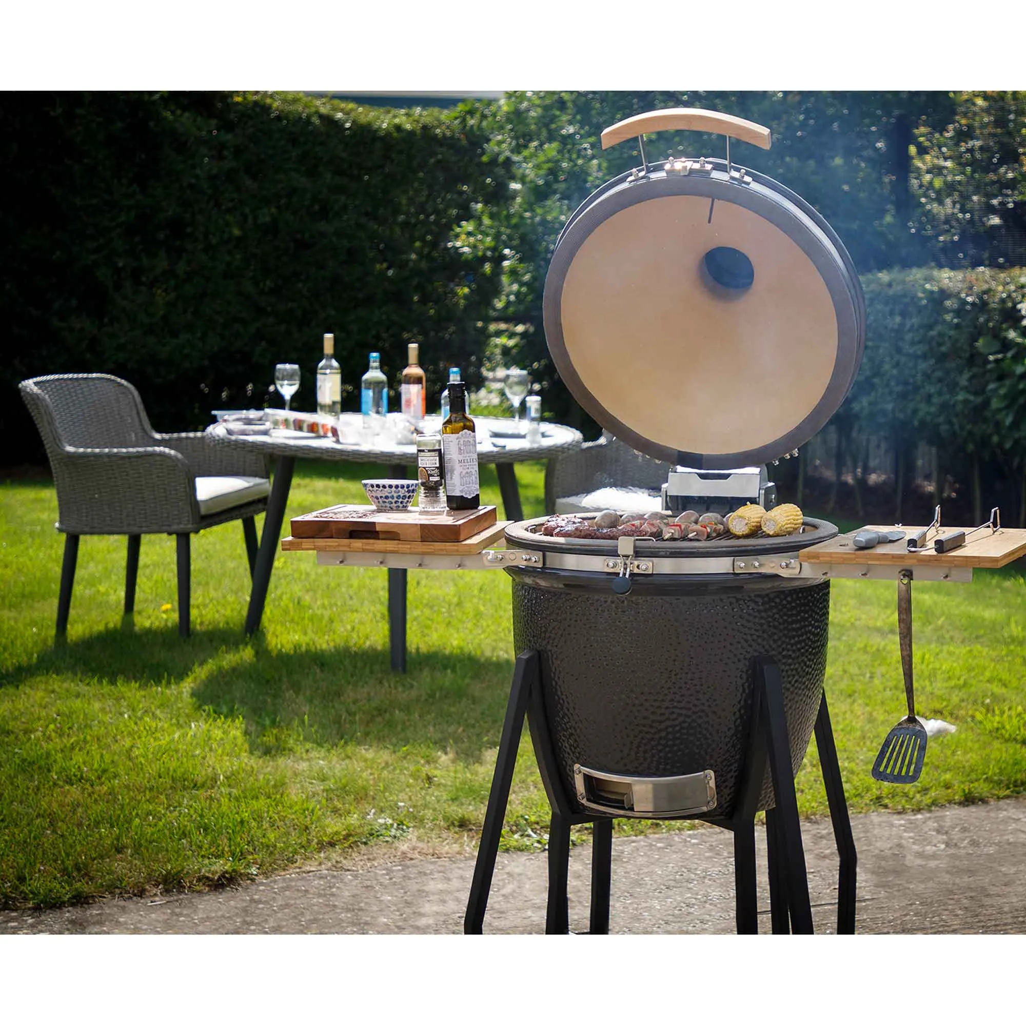 Deluxe Kamado Style Ceramic BBQ Grill, Oven, Smoker with Wheeled Stand, 22"(56cm)  - DG159