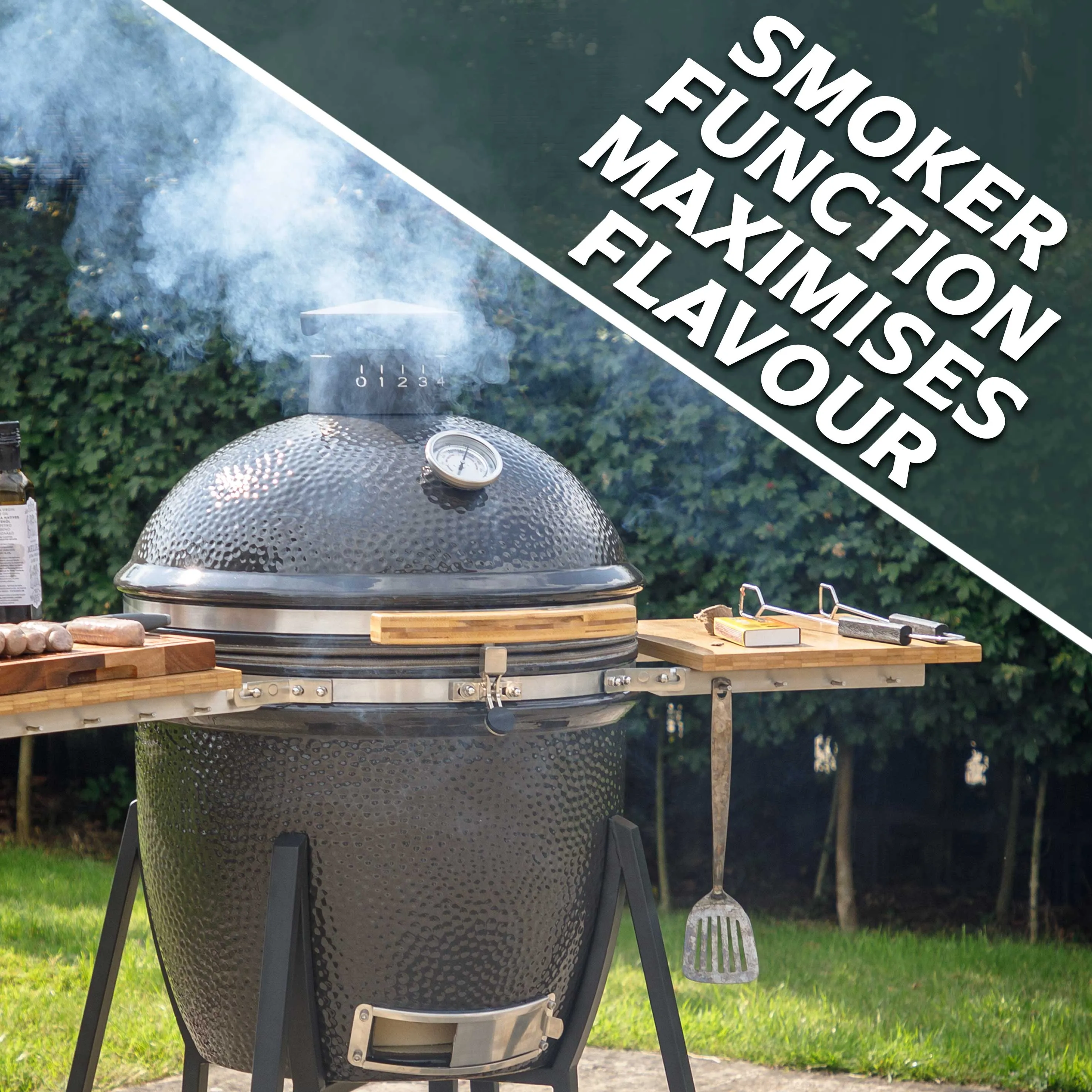 Deluxe Kamado Style Ceramic BBQ Grill, Oven, Smoker with Wheeled Stand, 22"(56cm)  - DG159