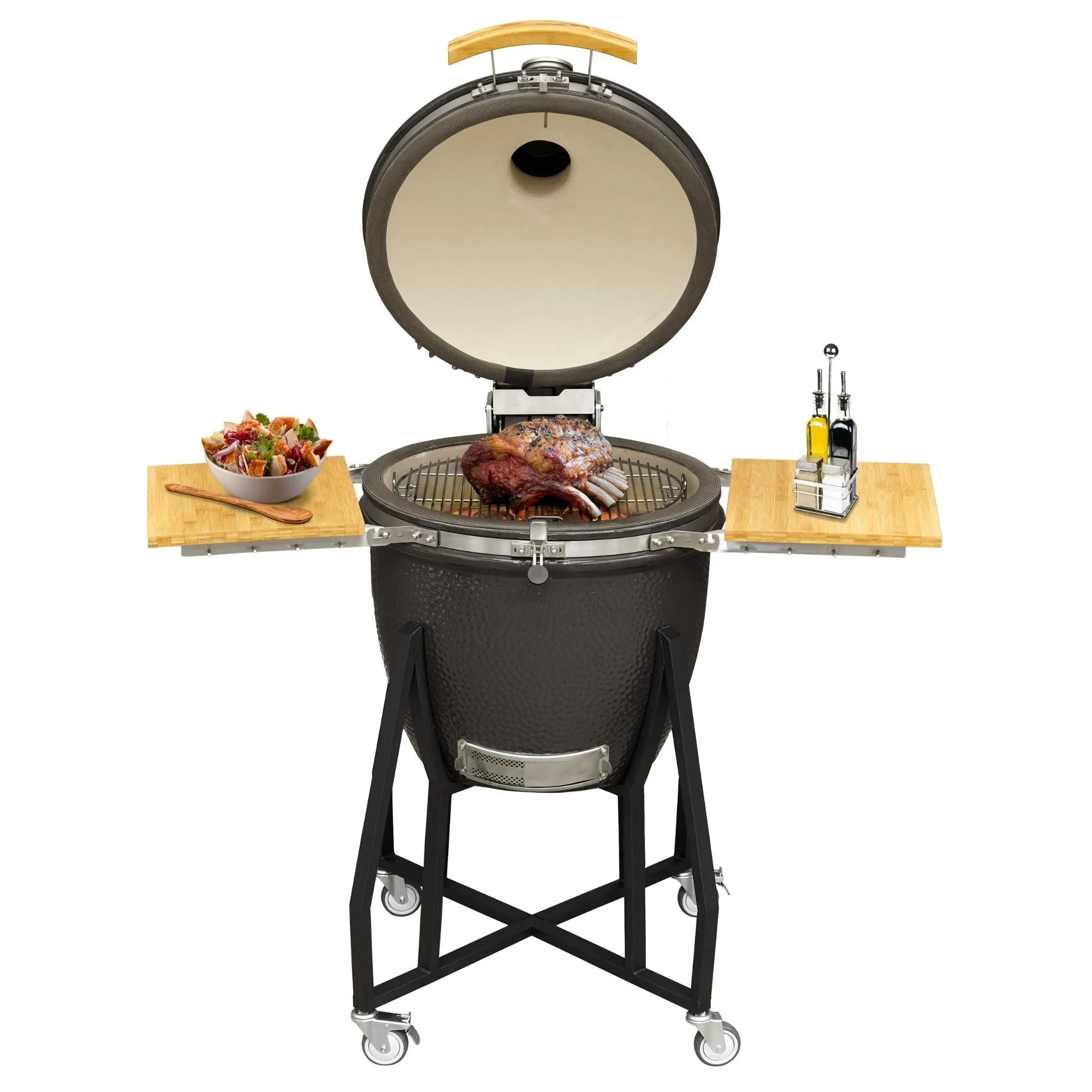Deluxe Kamado Style Ceramic BBQ Grill, Oven, Smoker with Wheeled Stand, 22"(56cm)  - DG159