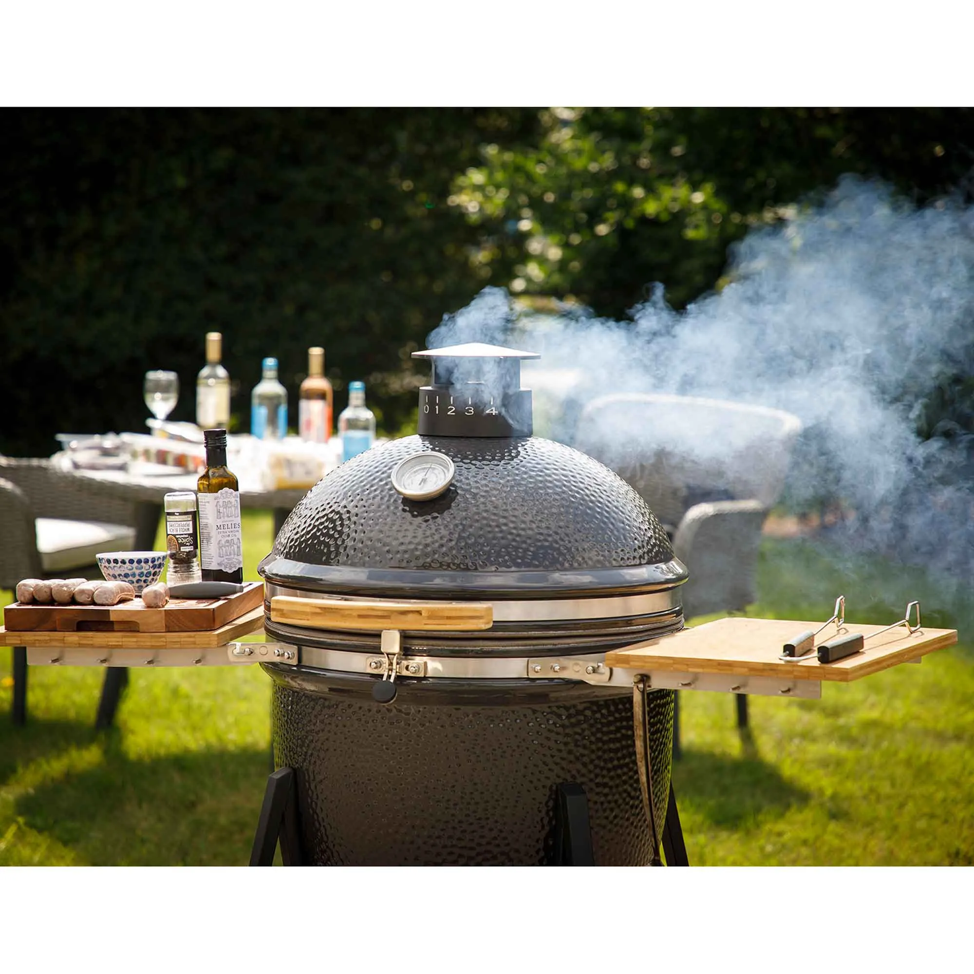 Deluxe Kamado Style Ceramic BBQ Grill, Oven, Smoker with Wheeled Stand, 22"(56cm)  - DG159