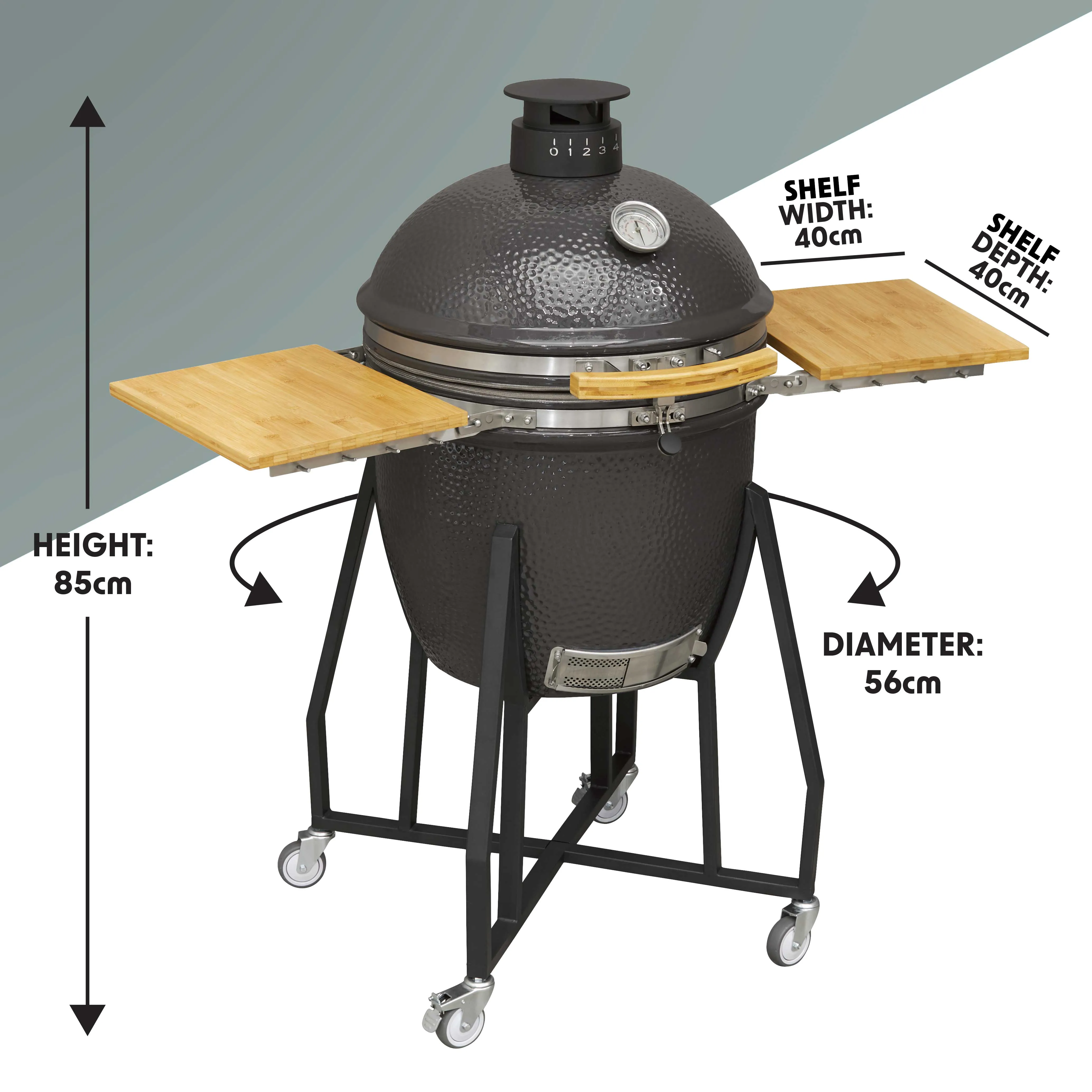Deluxe Kamado Style Ceramic BBQ Grill, Oven, Smoker with Wheeled Stand, 22"(56cm)  - DG159
