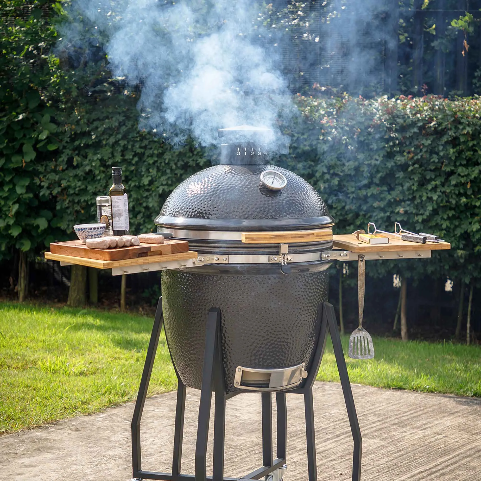 Deluxe Kamado Style Ceramic BBQ Grill, Oven, Smoker with Wheeled Stand, 22"(56cm)  - DG159
