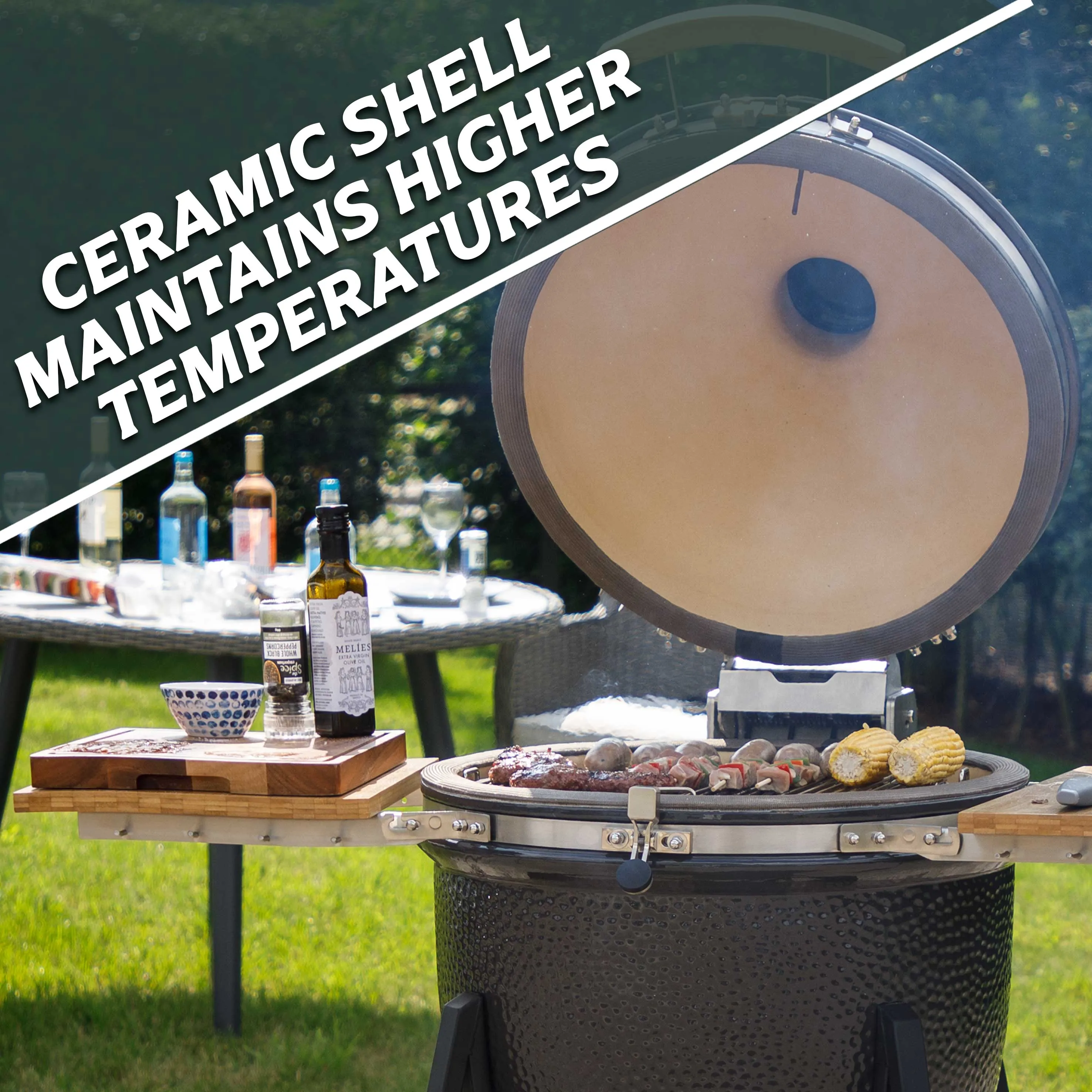 Deluxe Kamado Style Ceramic BBQ Grill, Oven, Smoker with Wheeled Stand, 22"(56cm)  - DG159