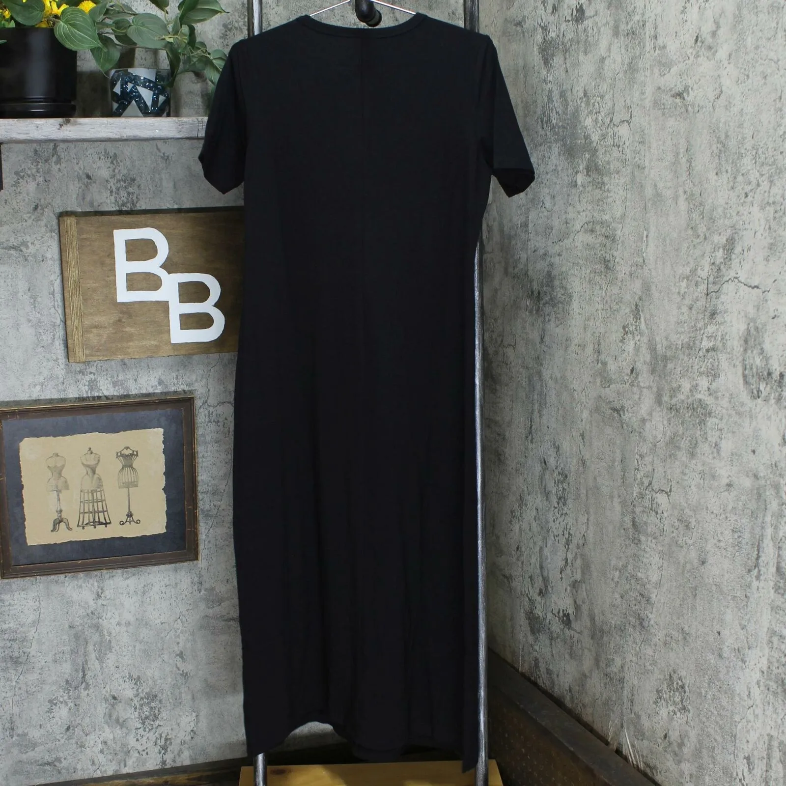 Denim & Co. Essentials Split V Neck Knit Maxi Dress Black Petite Small