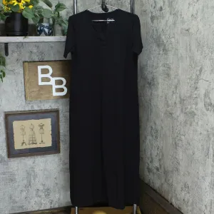 Denim & Co. Essentials Split V Neck Knit Maxi Dress Black Petite Small