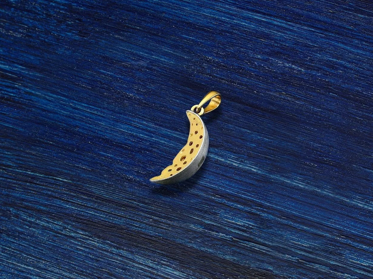 Designer Sterling Silver 22k Gilded Cheese Moon Mihail Chemiakin Slide Pendant