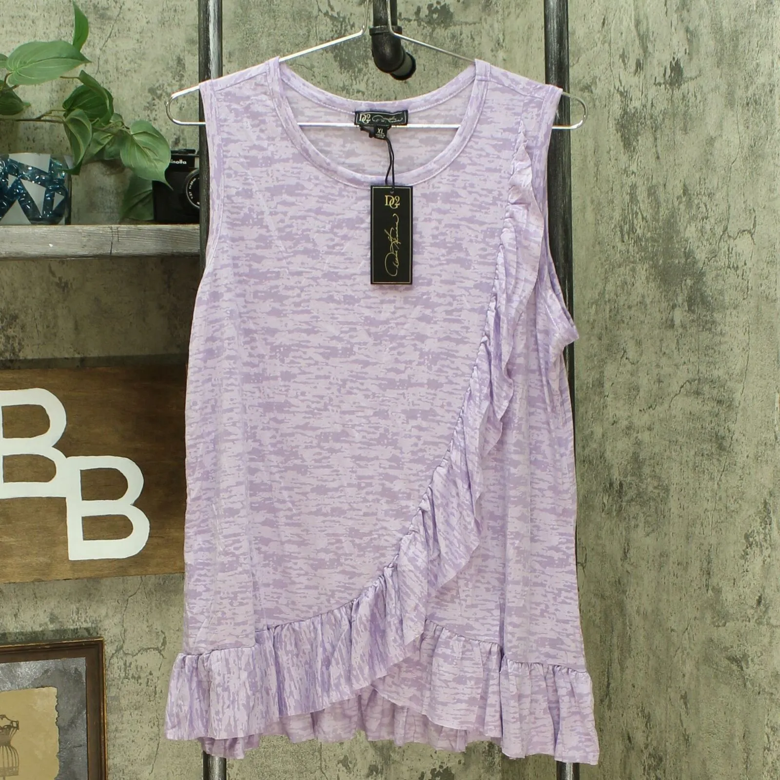 DG2 by Diane Gilman Women's Burnout Ruffle Tank Top