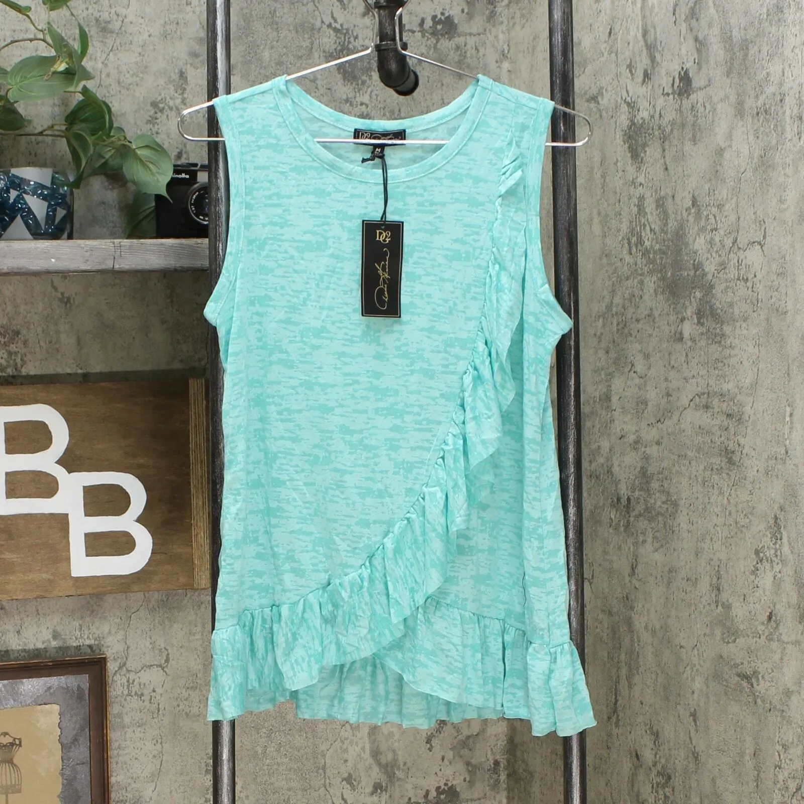 DG2 by Diane Gilman Women's Burnout Ruffle Tank Top