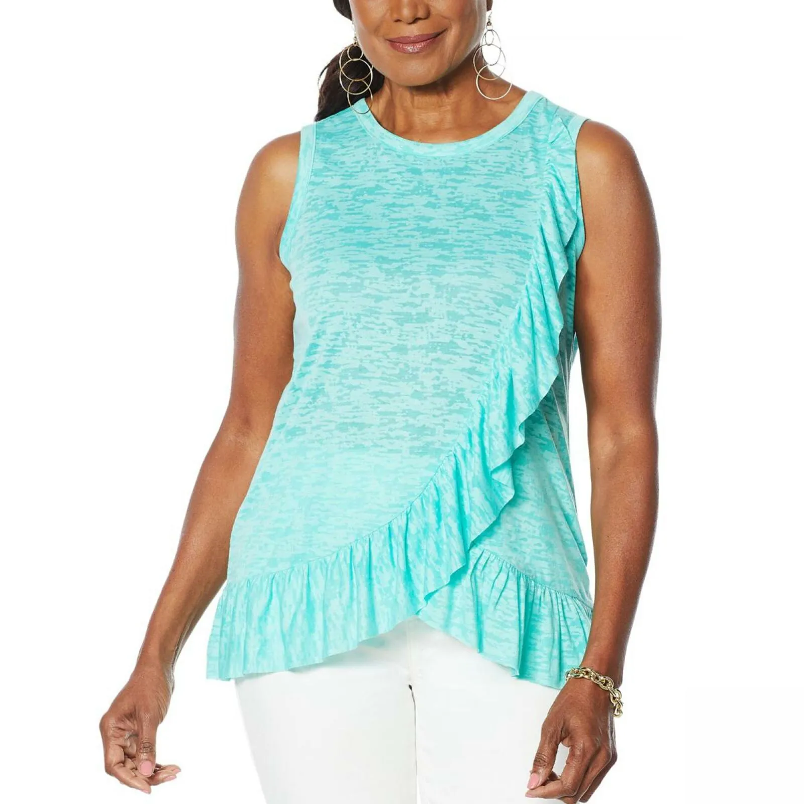 DG2 by Diane Gilman Women's Burnout Ruffle Tank Top