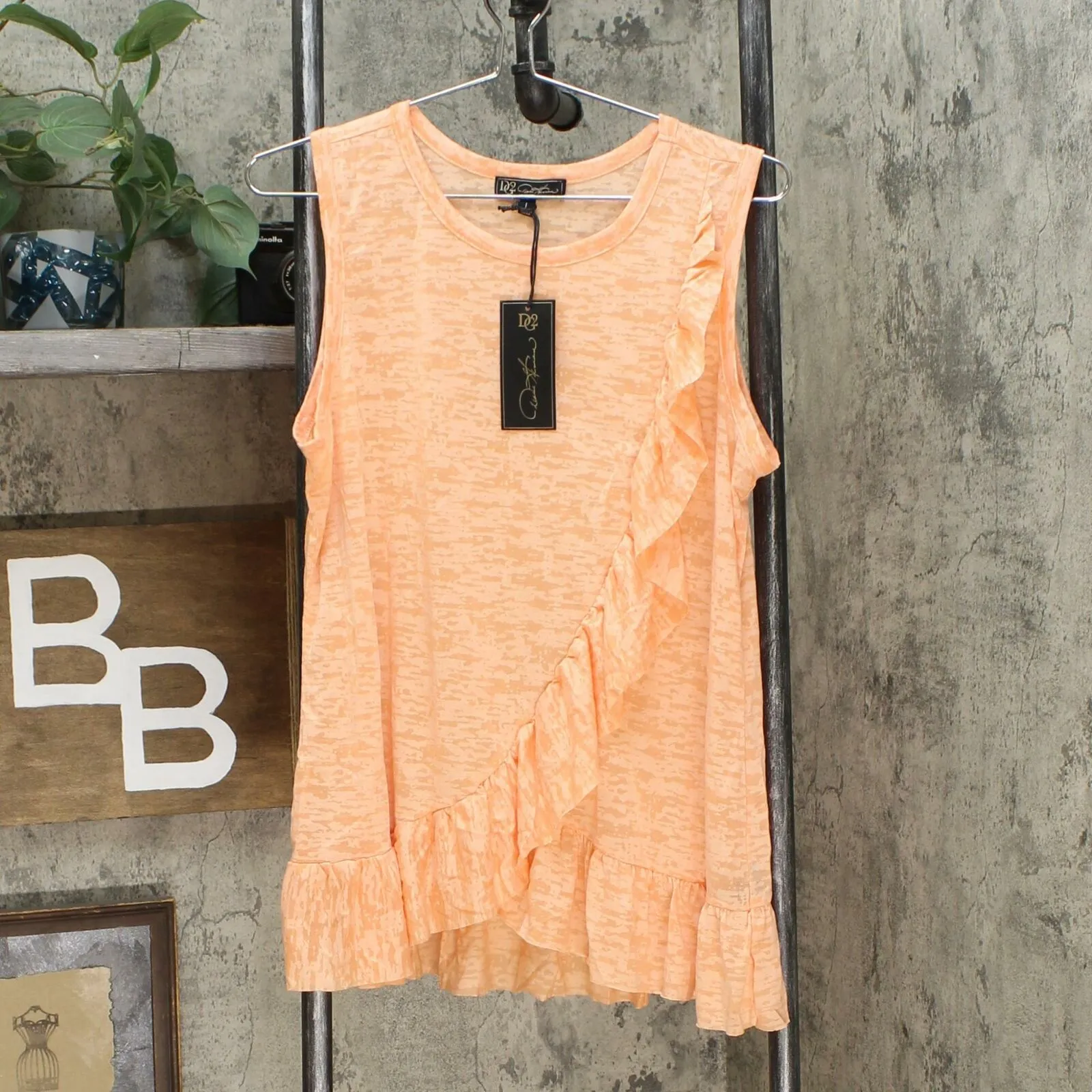 DG2 by Diane Gilman Women's Burnout Ruffle Tank Top