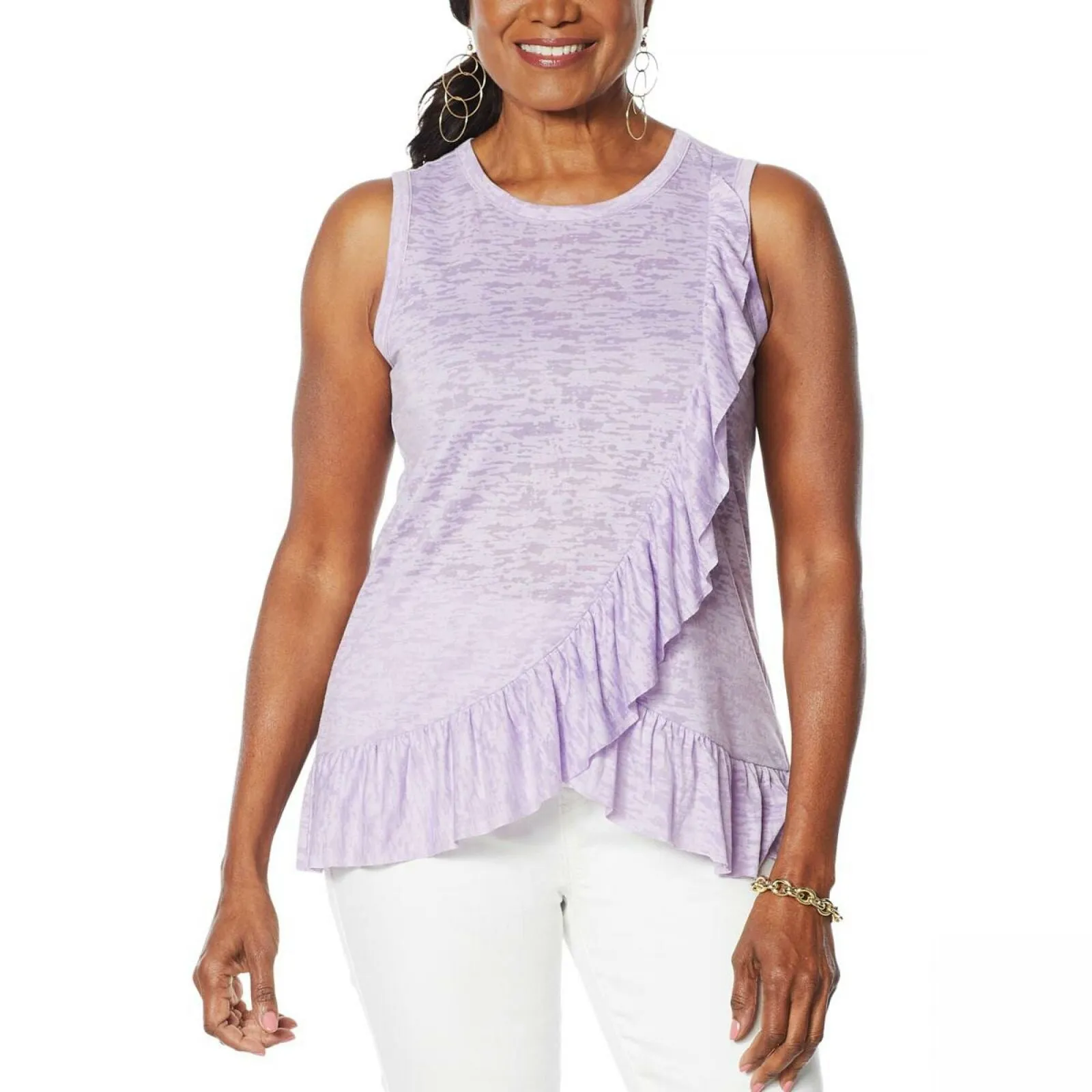 DG2 by Diane Gilman Women's Burnout Ruffle Tank Top