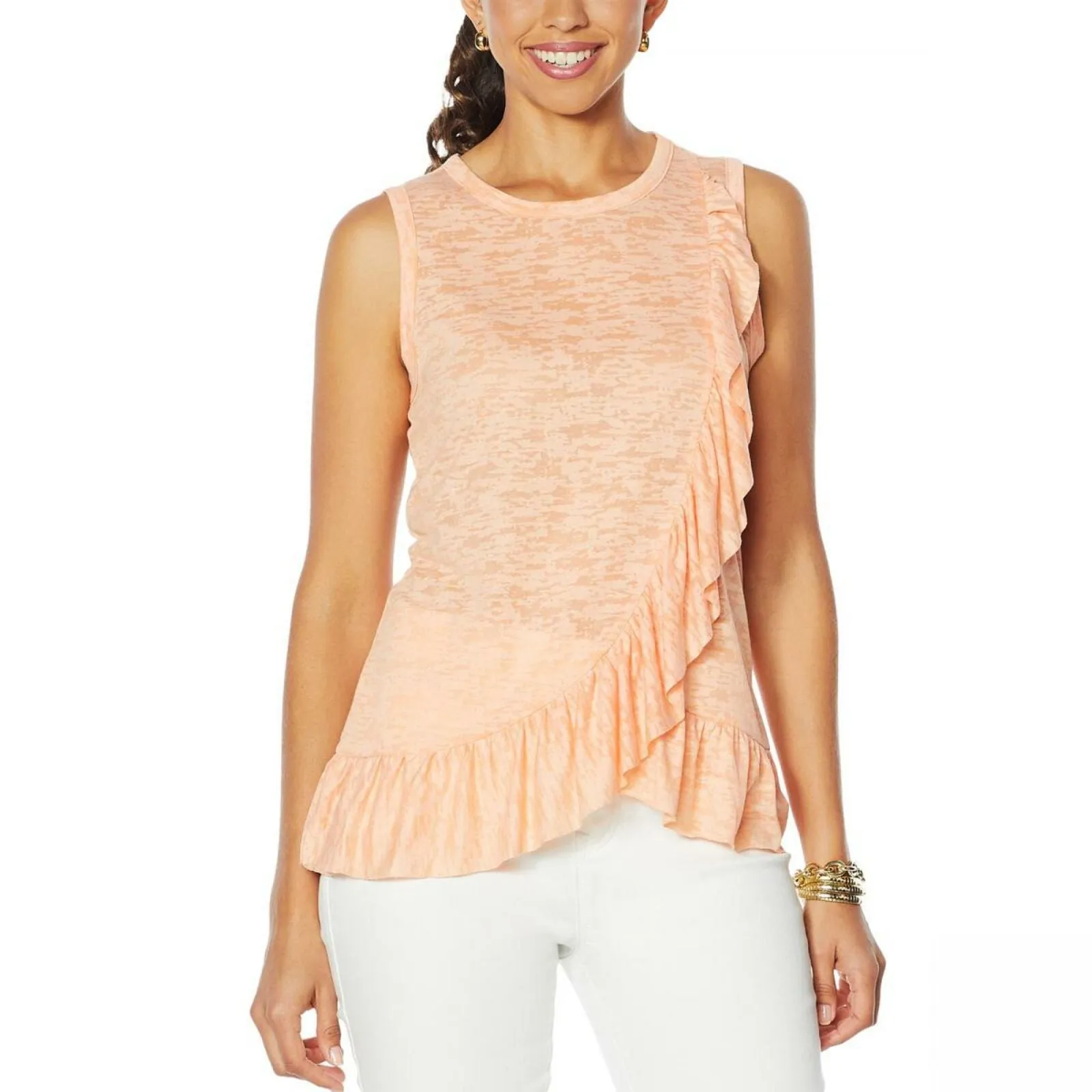 DG2 by Diane Gilman Women's Burnout Ruffle Tank Top