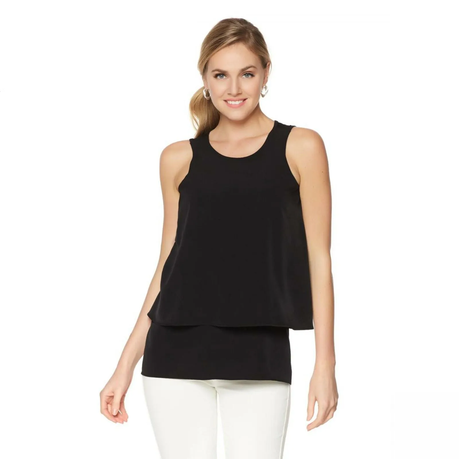 DG2 by Diane Gilman Women's Mixed Media Easy Tank Top Black Large