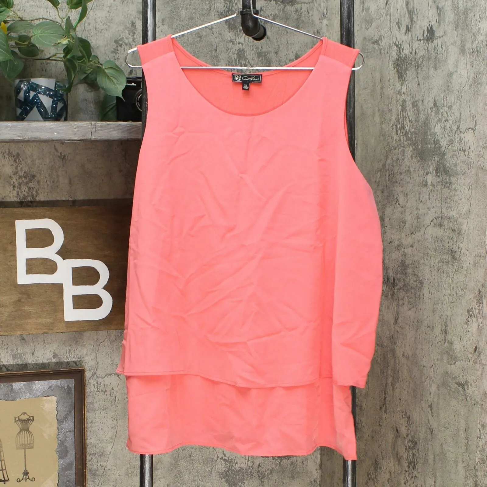 DG2 by Diane Gilman Women's Mixed Media Easy Tank Top Coral XL