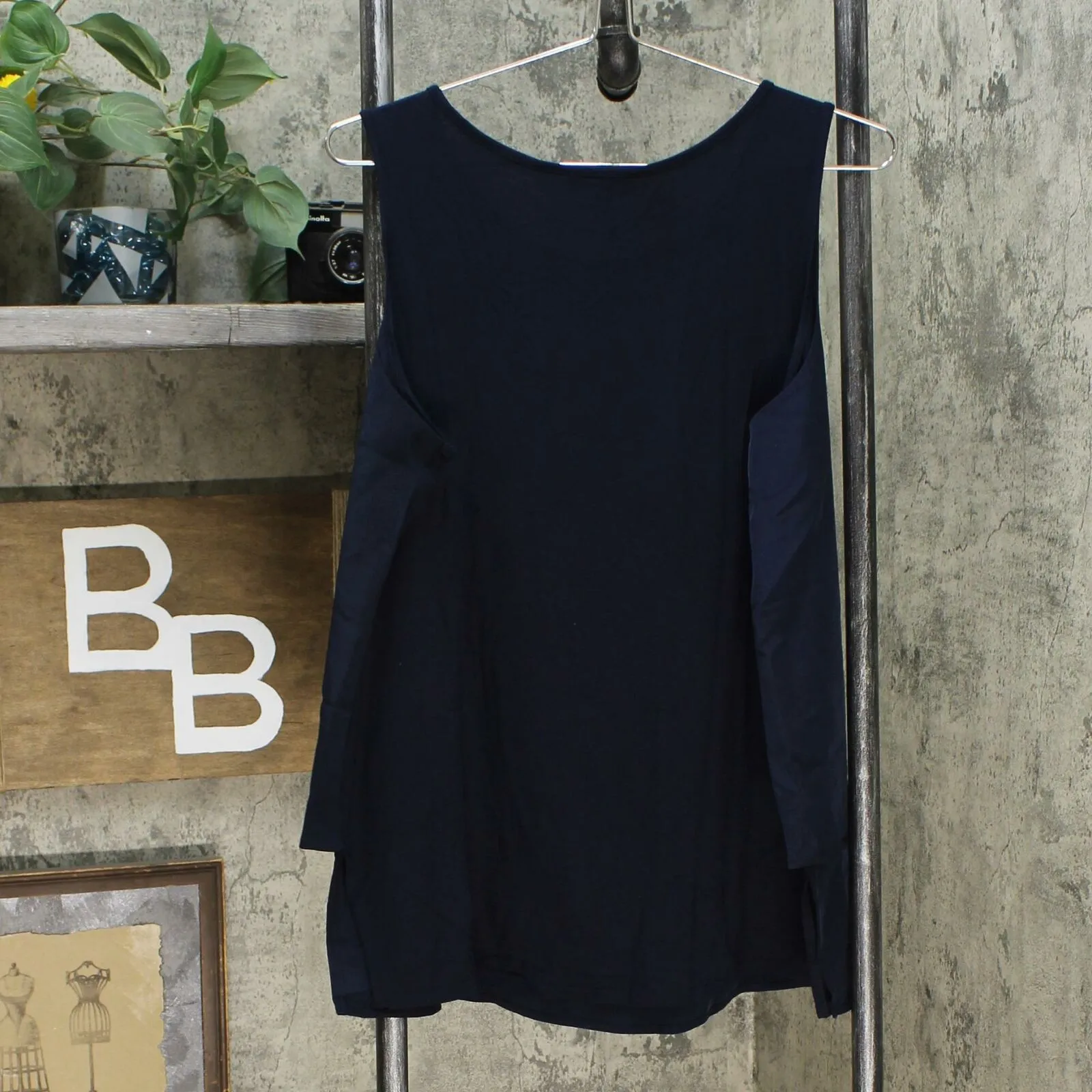DG2 by Diane Gilman Women's Mixed-Media Easy Tank Top Navy Large