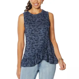 DG2 by Diane Gilman Women's Plus Size Burnout Crossover Ruffle Tank Top