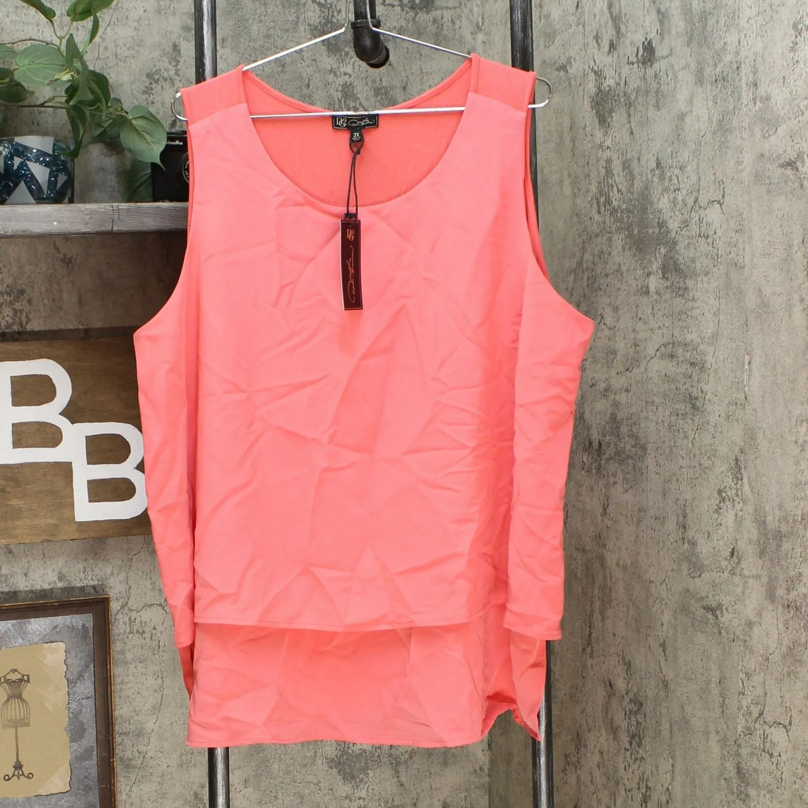 DG2 by Diane Gilman Women's Plus Size Mixed Media Easy Tank Blouse