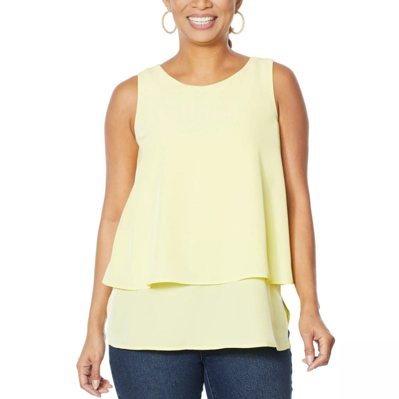DG2 by Diane Gilman Women's Plus Size Mixed Media Easy Tank Blouse