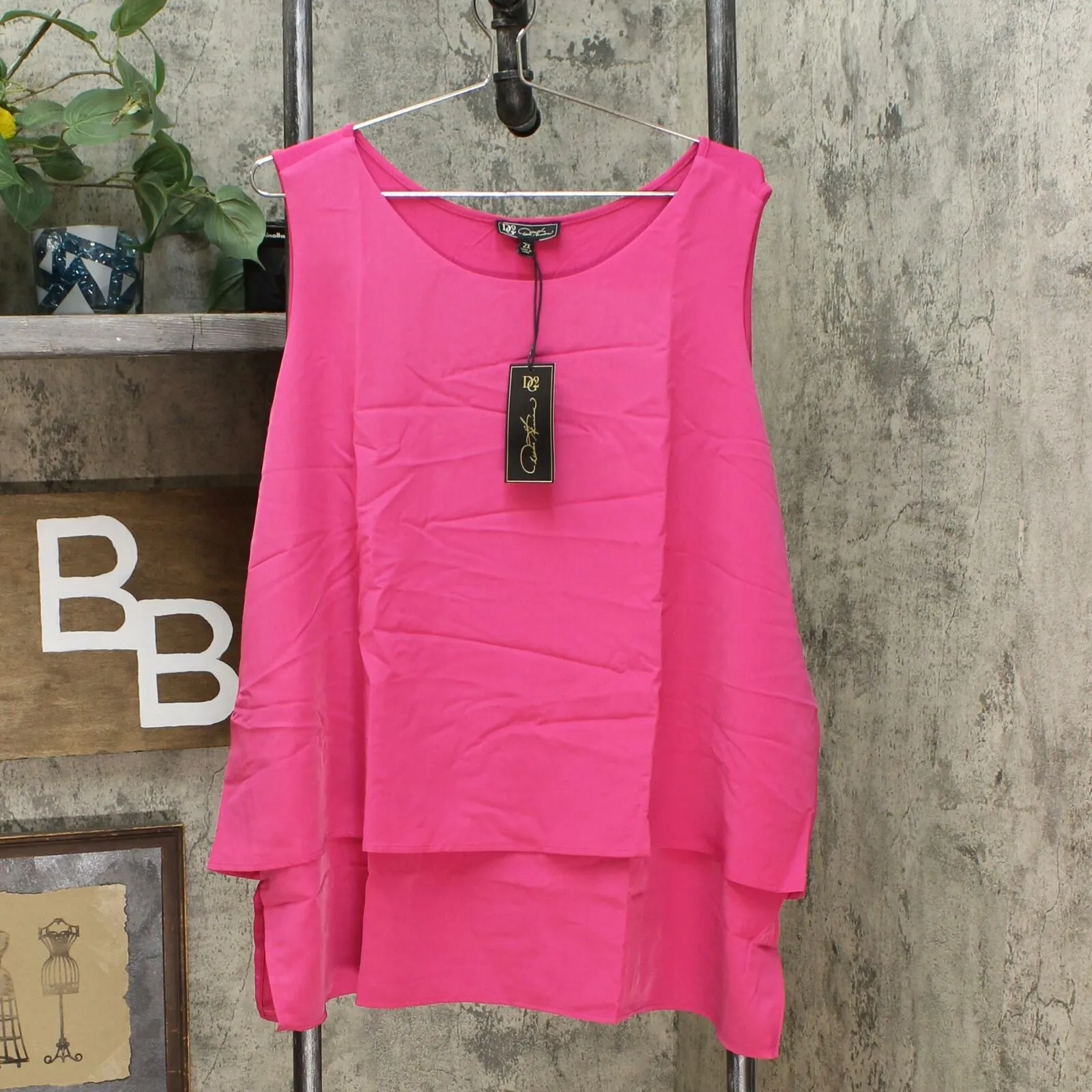 DG2 by Diane Gilman Women's Plus Size Mixed Media Easy Tank Blouse