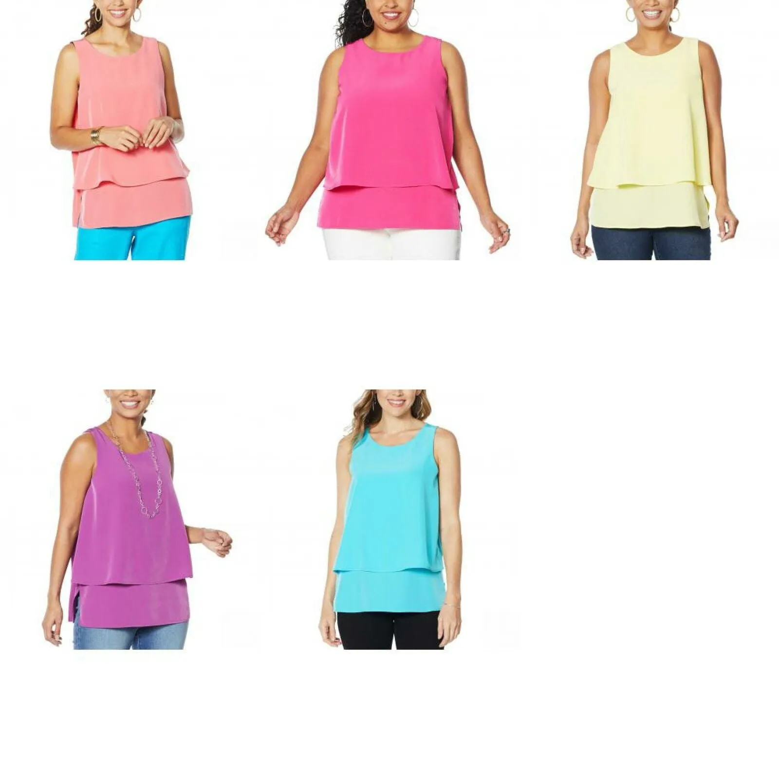DG2 by Diane Gilman Women's Plus Size Mixed Media Easy Tank Blouse