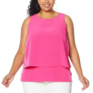 DG2 by Diane Gilman Women's Plus Size Mixed Media Easy Tank Blouse