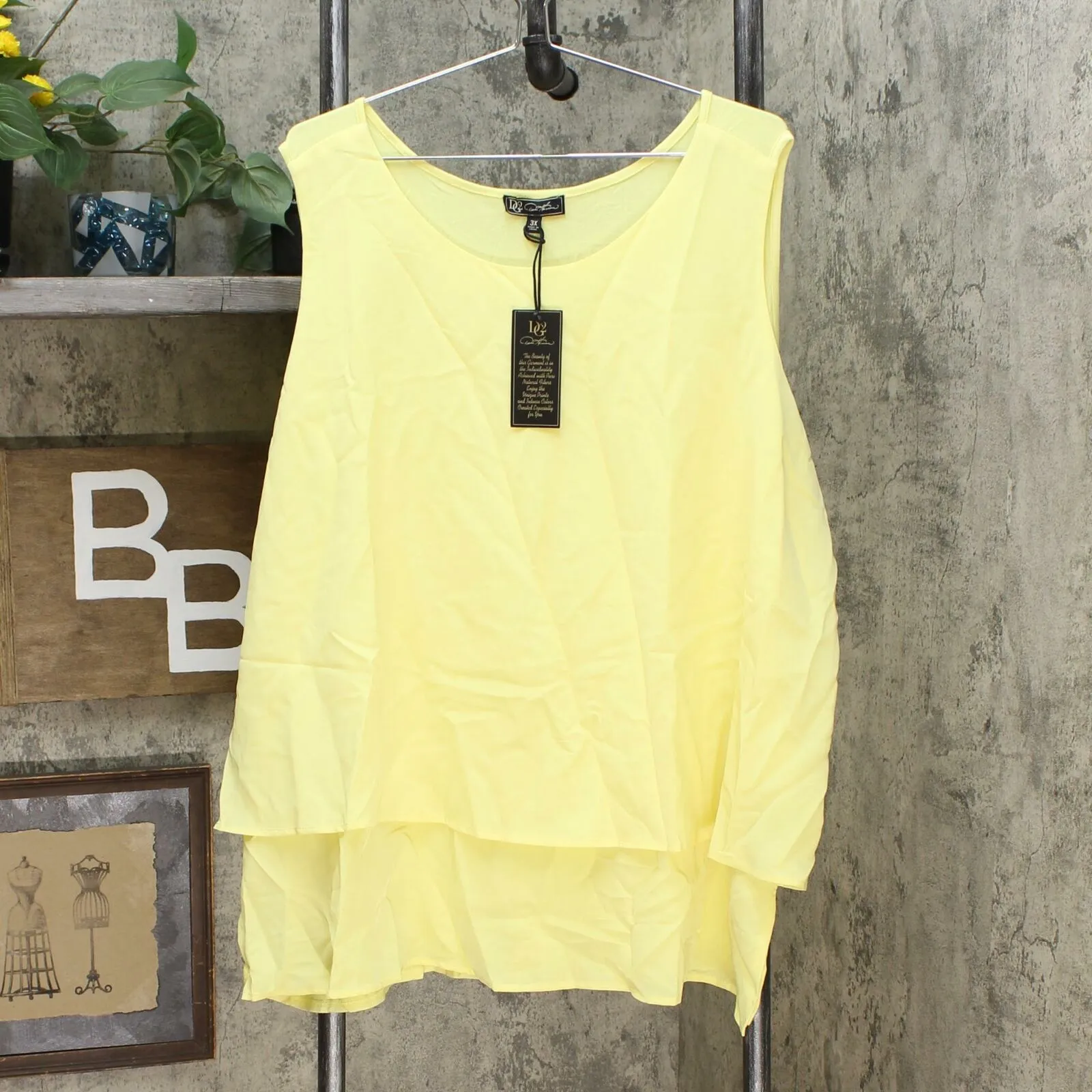 DG2 by Diane Gilman Women's Plus Size Mixed Media Easy Tank Blouse