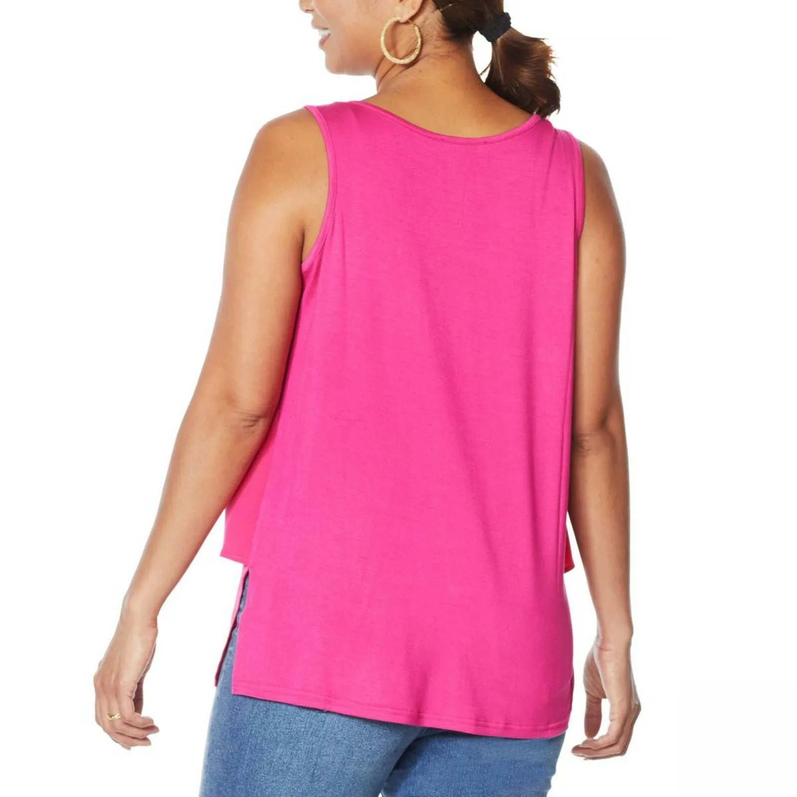 DG2 by Diane Gilman Women's Plus Size Mixed Media Easy Tank Top