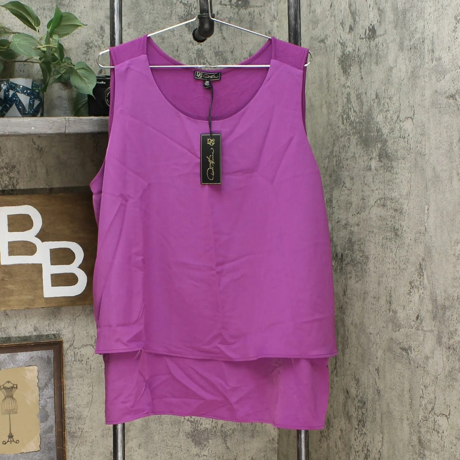 DG2 by Diane Gilman Women's Plus Size Mixed Media Easy Tank Top