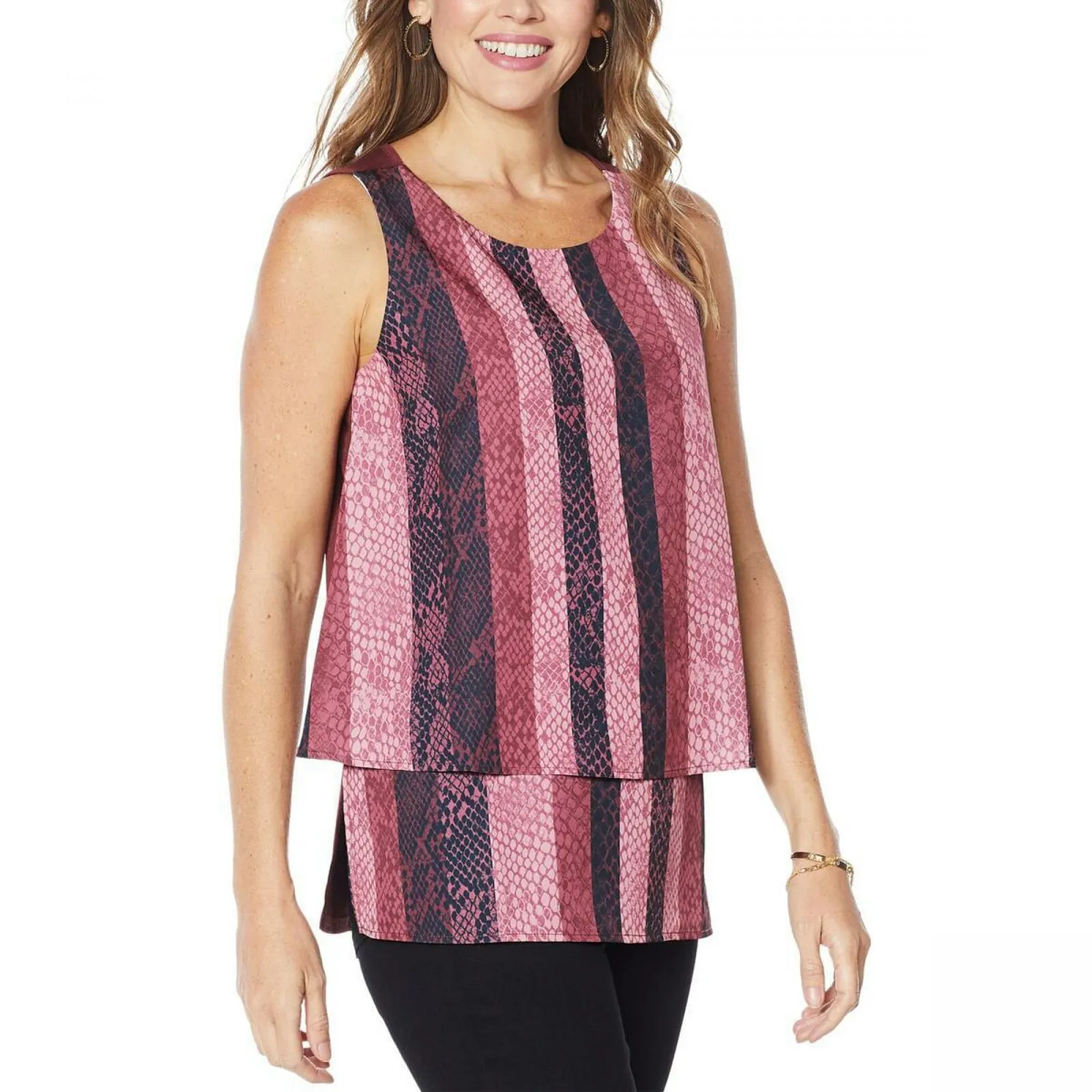 DG2 by Diane Gilman Women's Printed Mixed Media Easy Tank Top