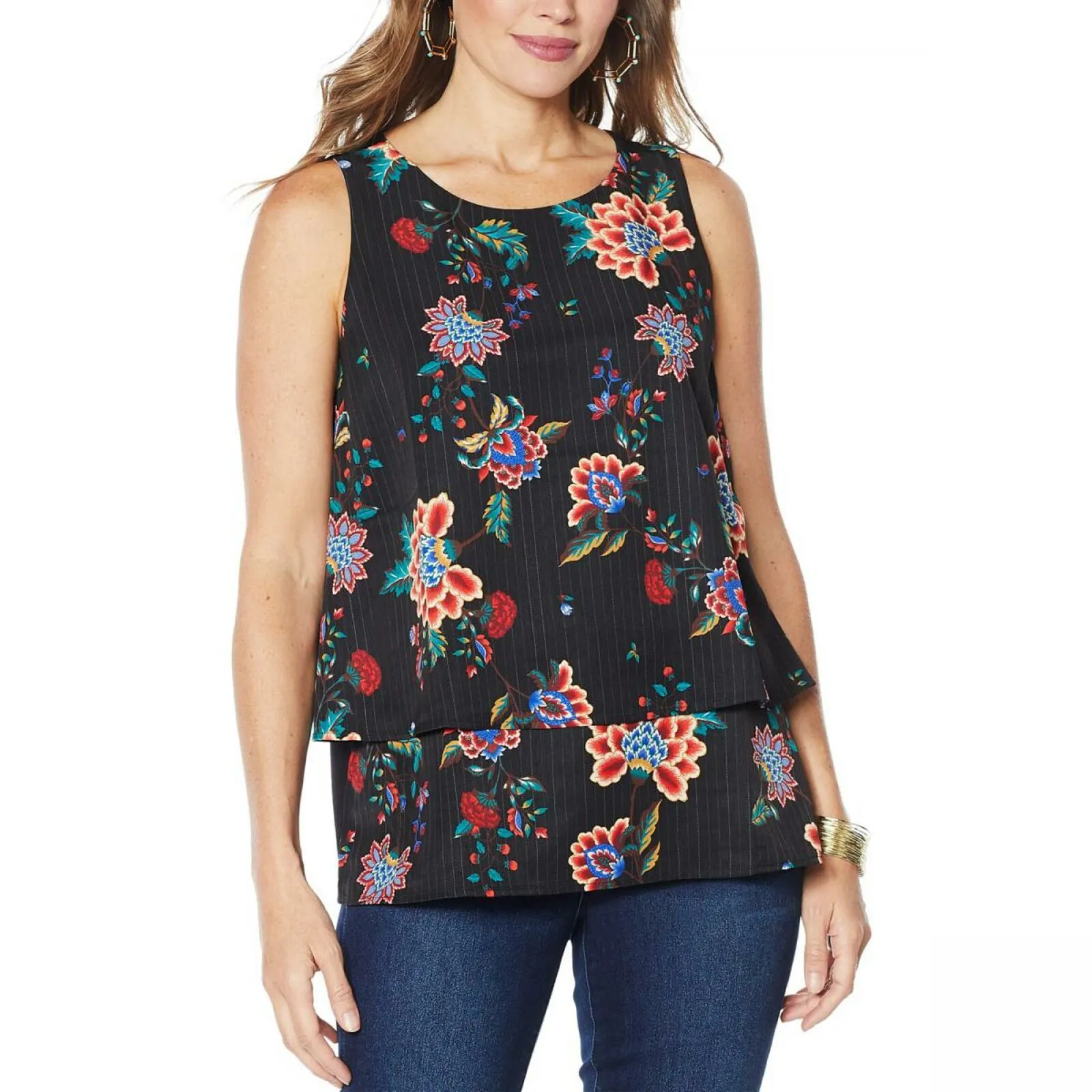 DG2 by Diane Gilman Women's Printed Mixed Media Easy Tank Top