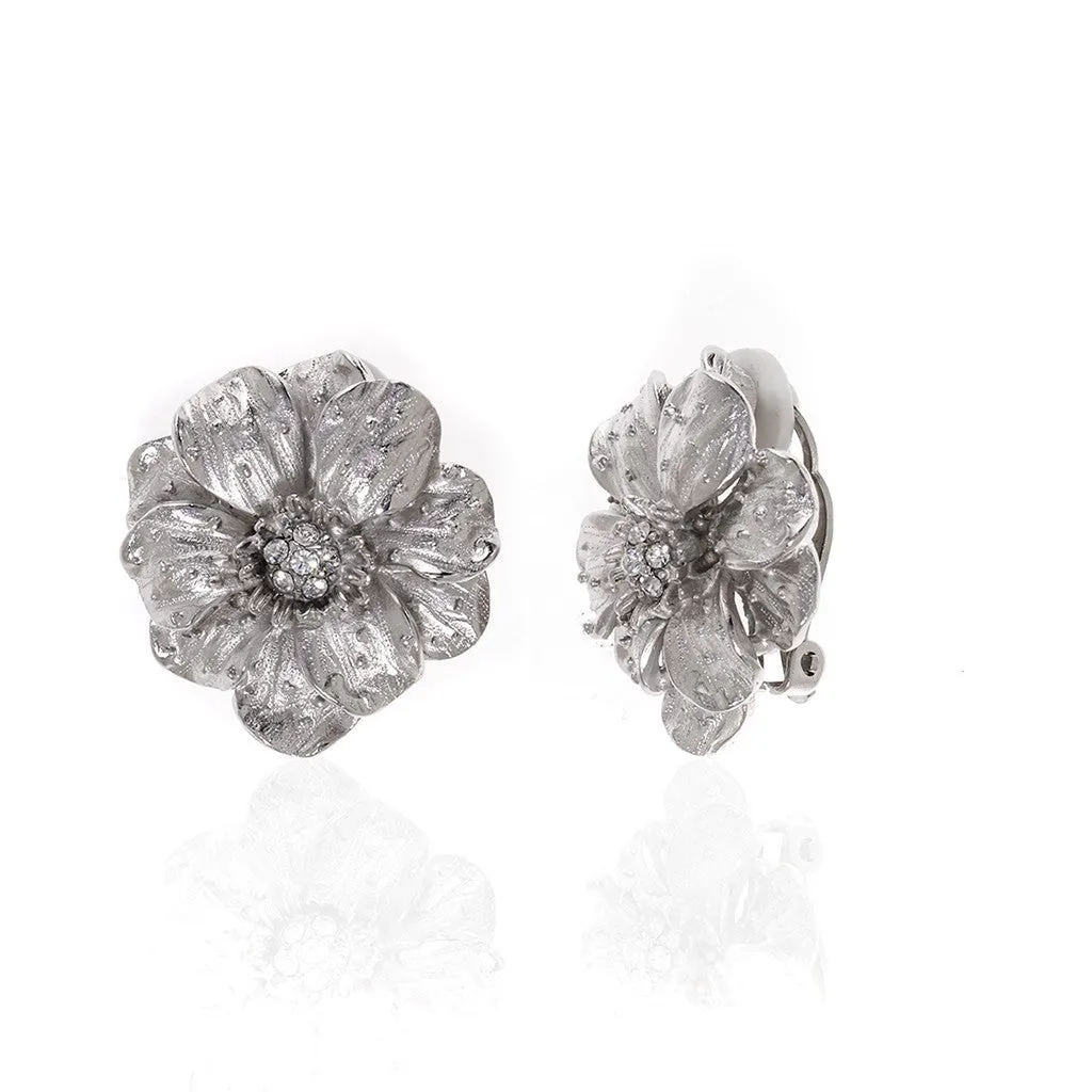 Double Rose Small Pierced Silvertone Earring
