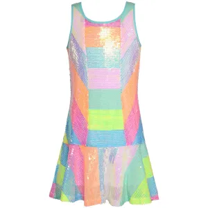 Dropped Waist Sequined Stripe Dress