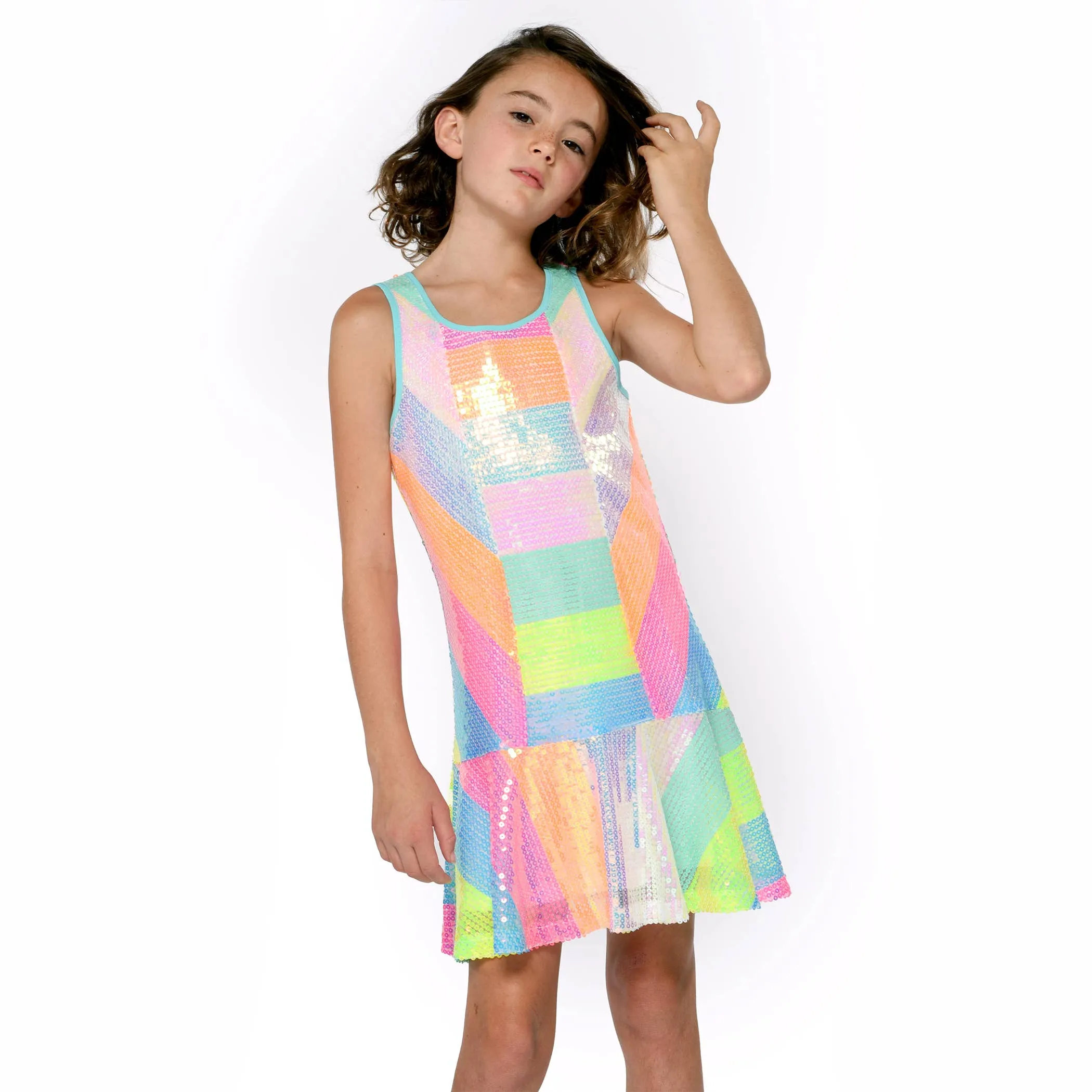 Dropped Waist Sequined Stripe Dress