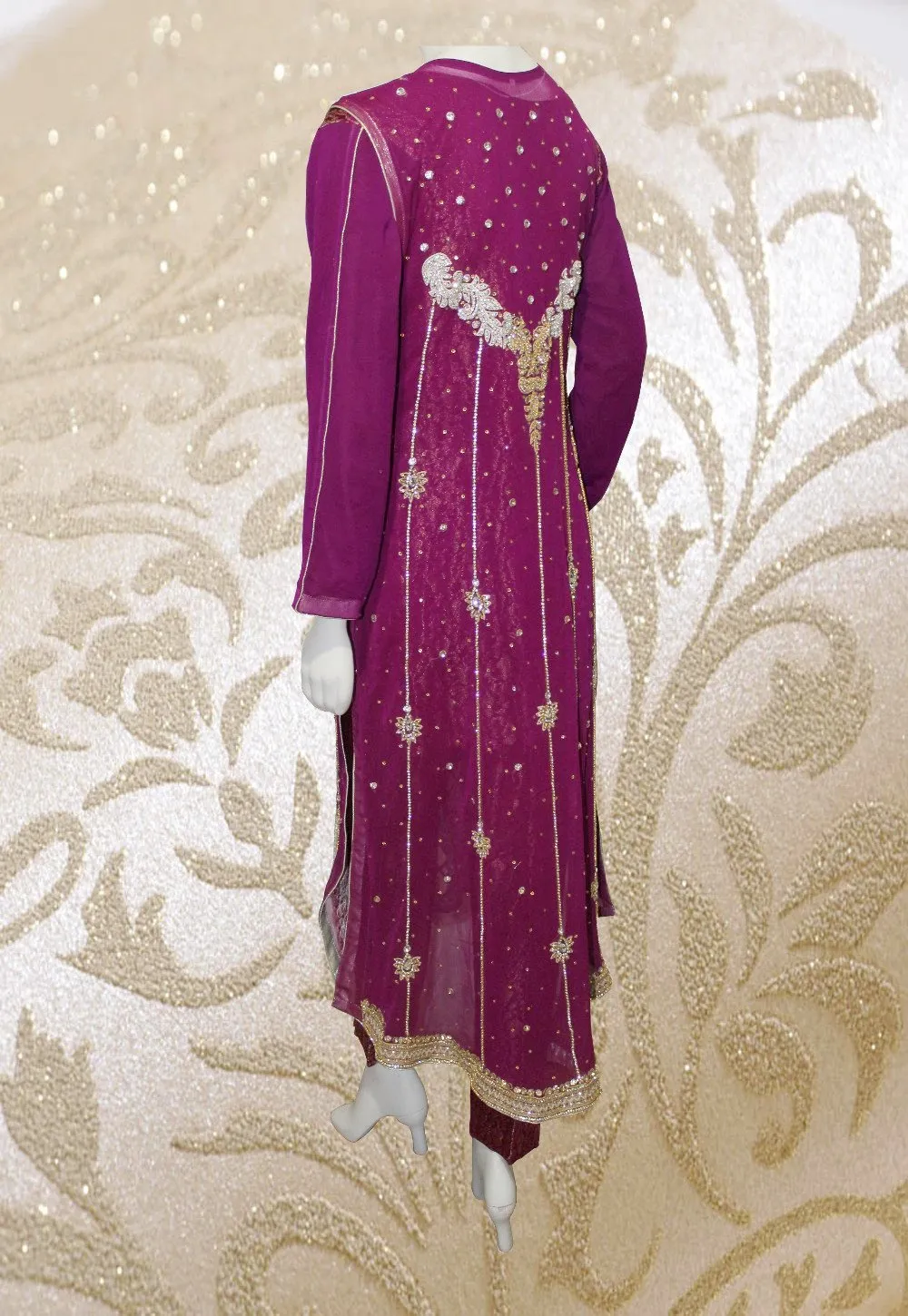 E30  Pakistani Indian Heavy Party Wear Luxury  Chiffon Dress In Purple 4 PC